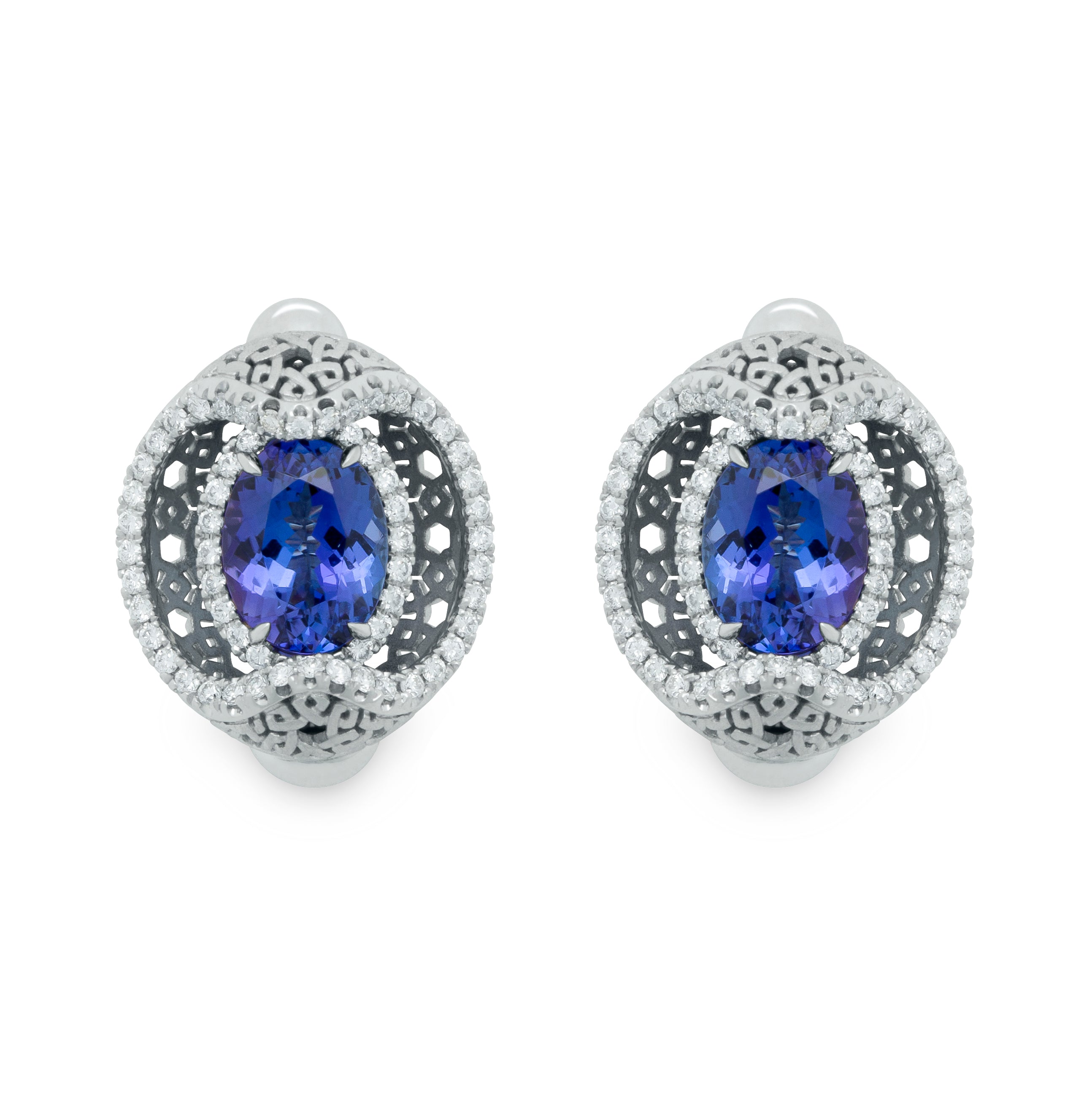 E 0144-11, 18K White Gold, Tanzanite, Diamonds Earrings