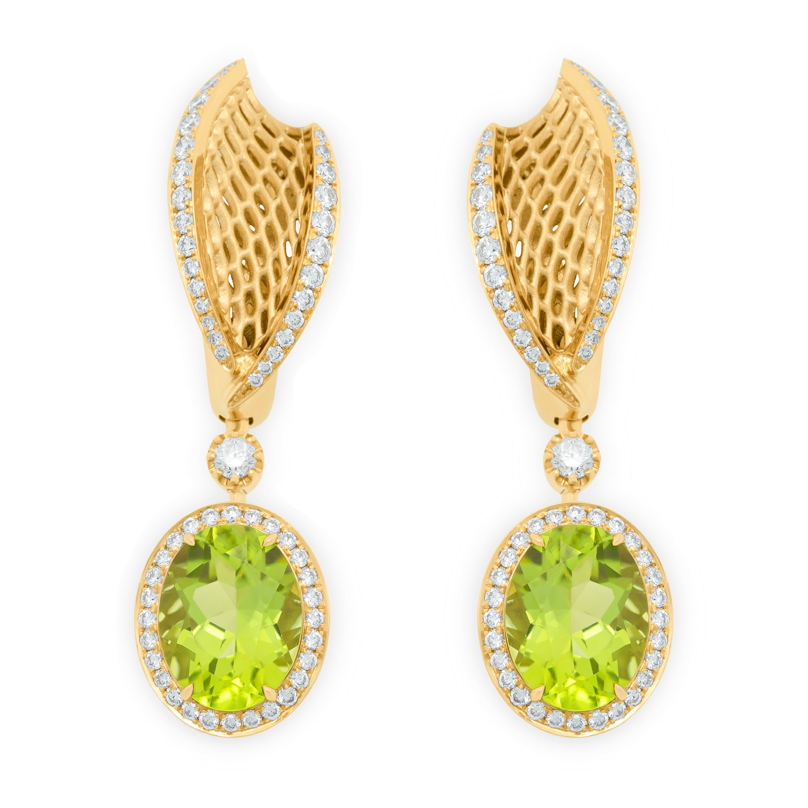 Peridot, Diamonds 18K Yellow Gold Earrings, E 0144-22
