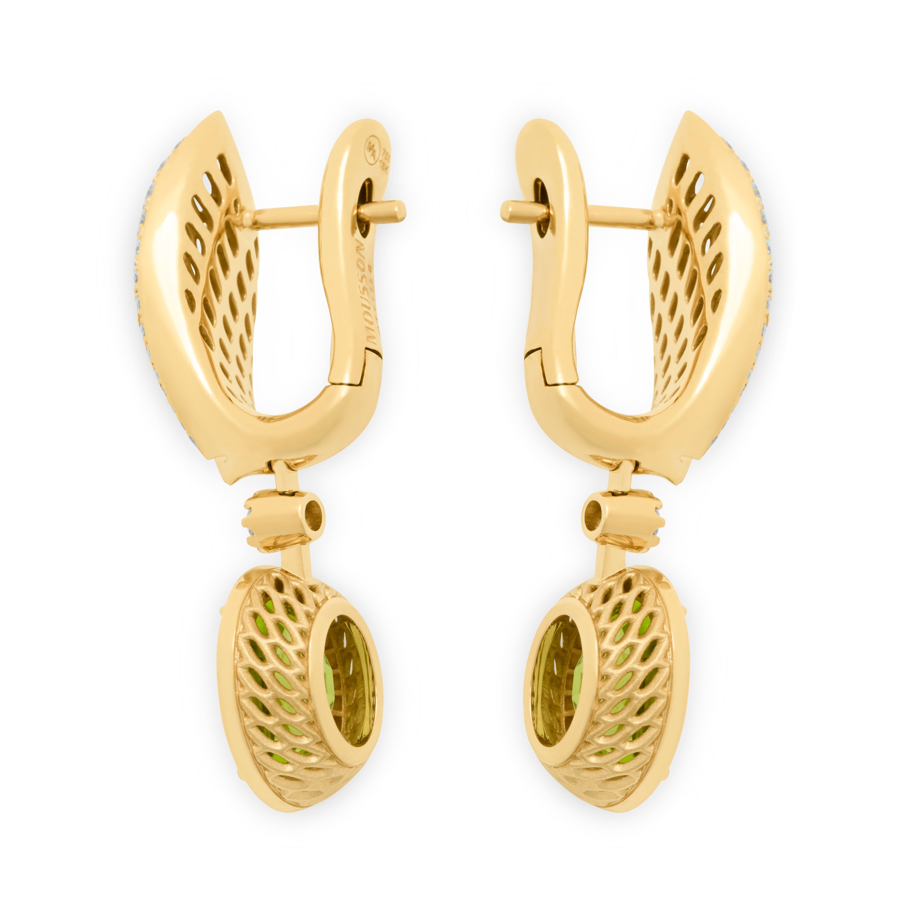 E 0144-22, 18K Yellow Gold, Peridot, Diamonds Earrings