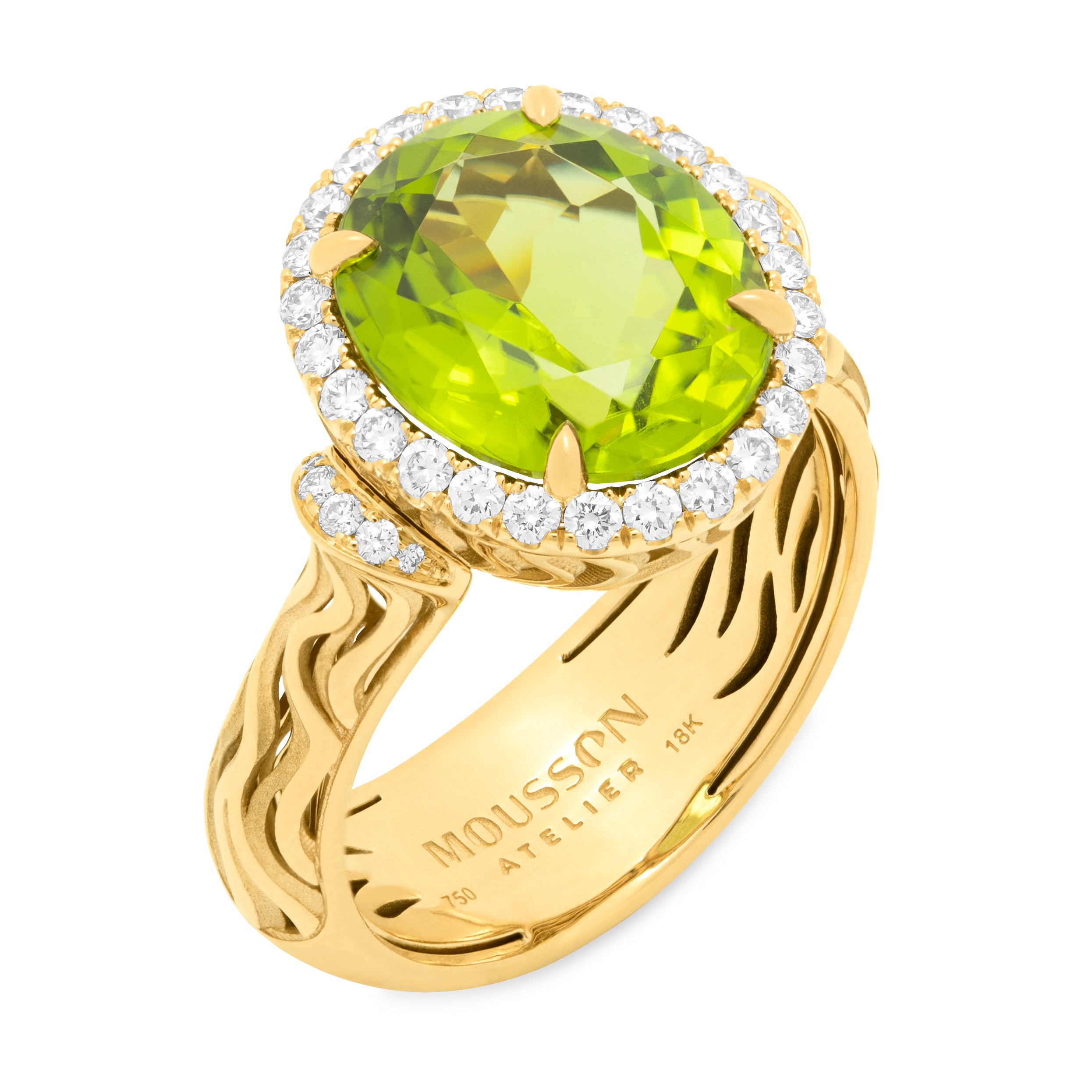 R 0144-0, 18K Yellow Gold, Peridot, Diamonds Ring