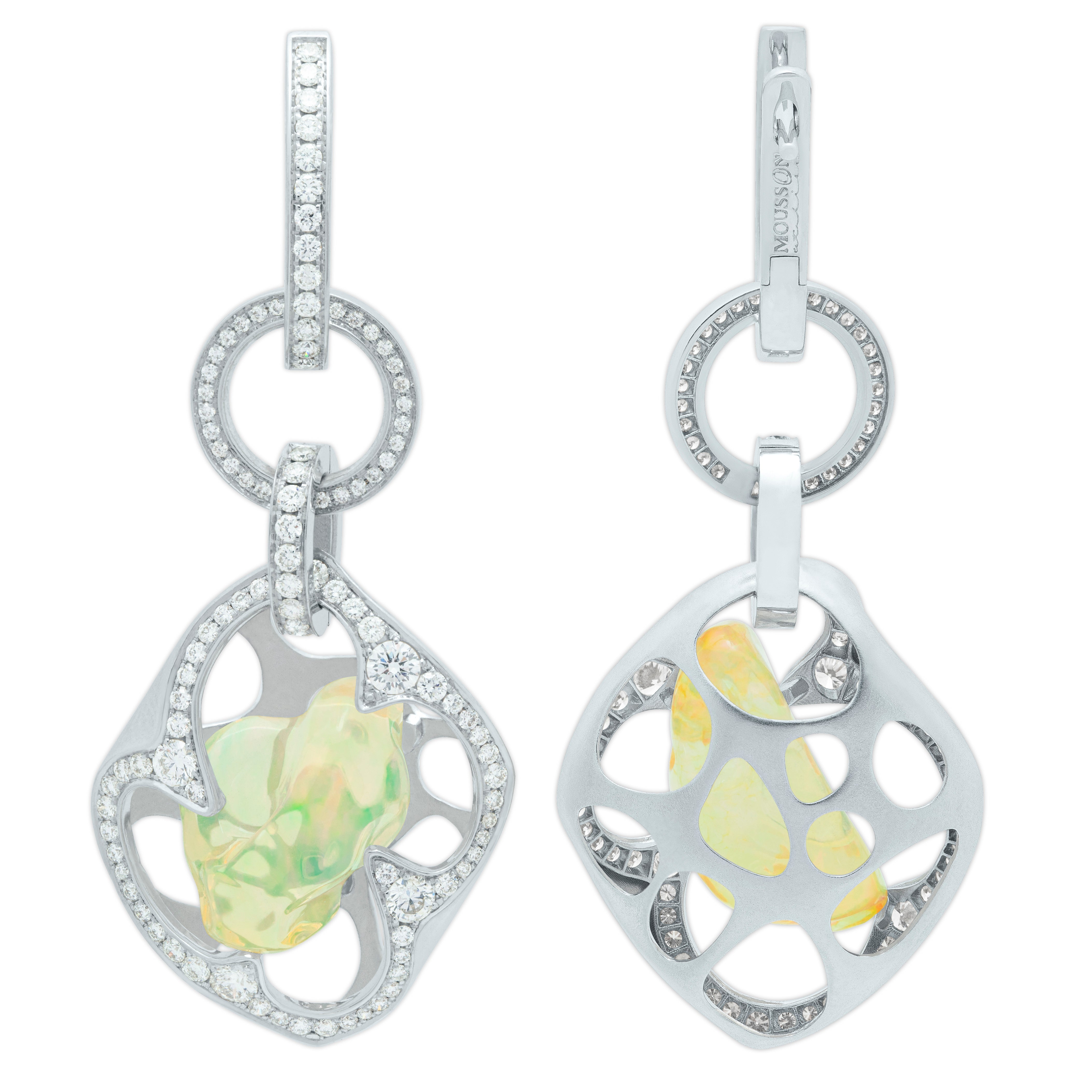 Mexican Fire Opal, Diamonds 18K White Gold Earrings, E 0028-0/2