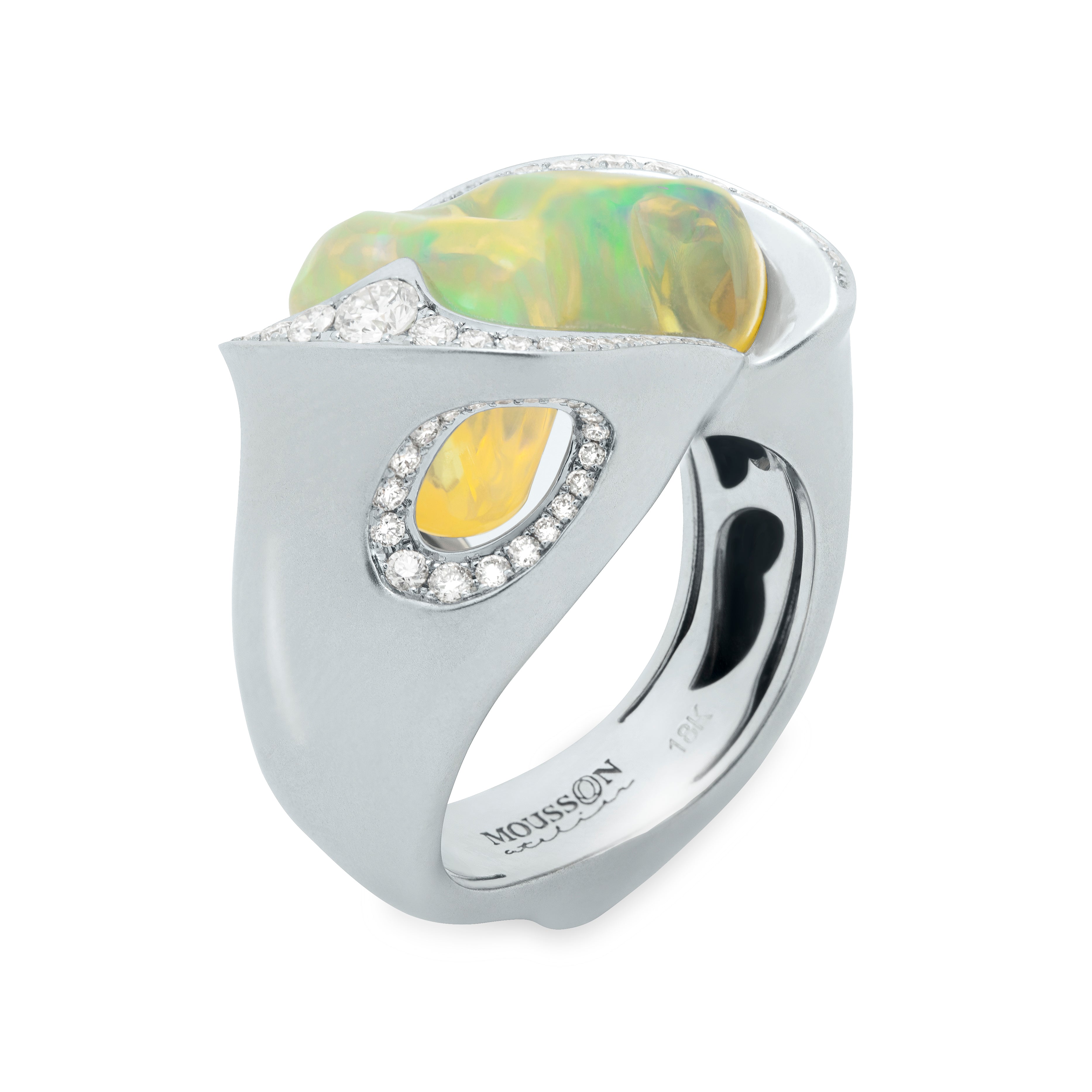 Mexican Fire Opal, Diamonds 18K White Gold Ring, R 0028-0/4