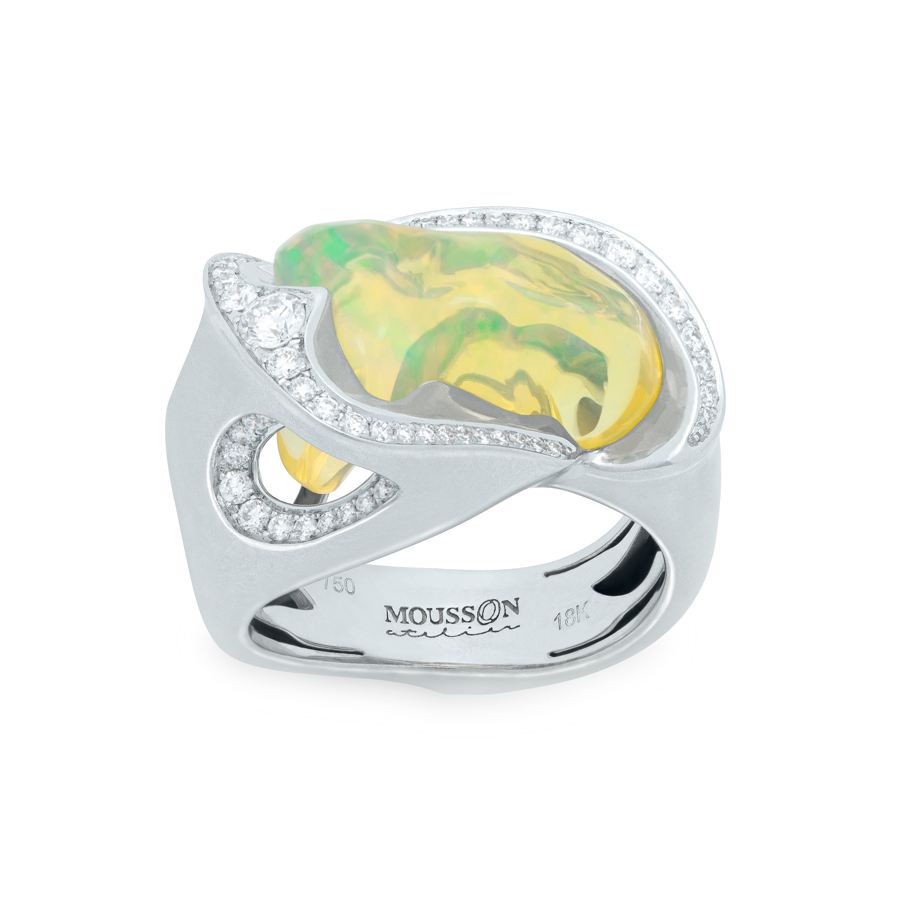 Mexican Fire Opal, Diamonds 18K White Gold Ring, R 0028-0/4