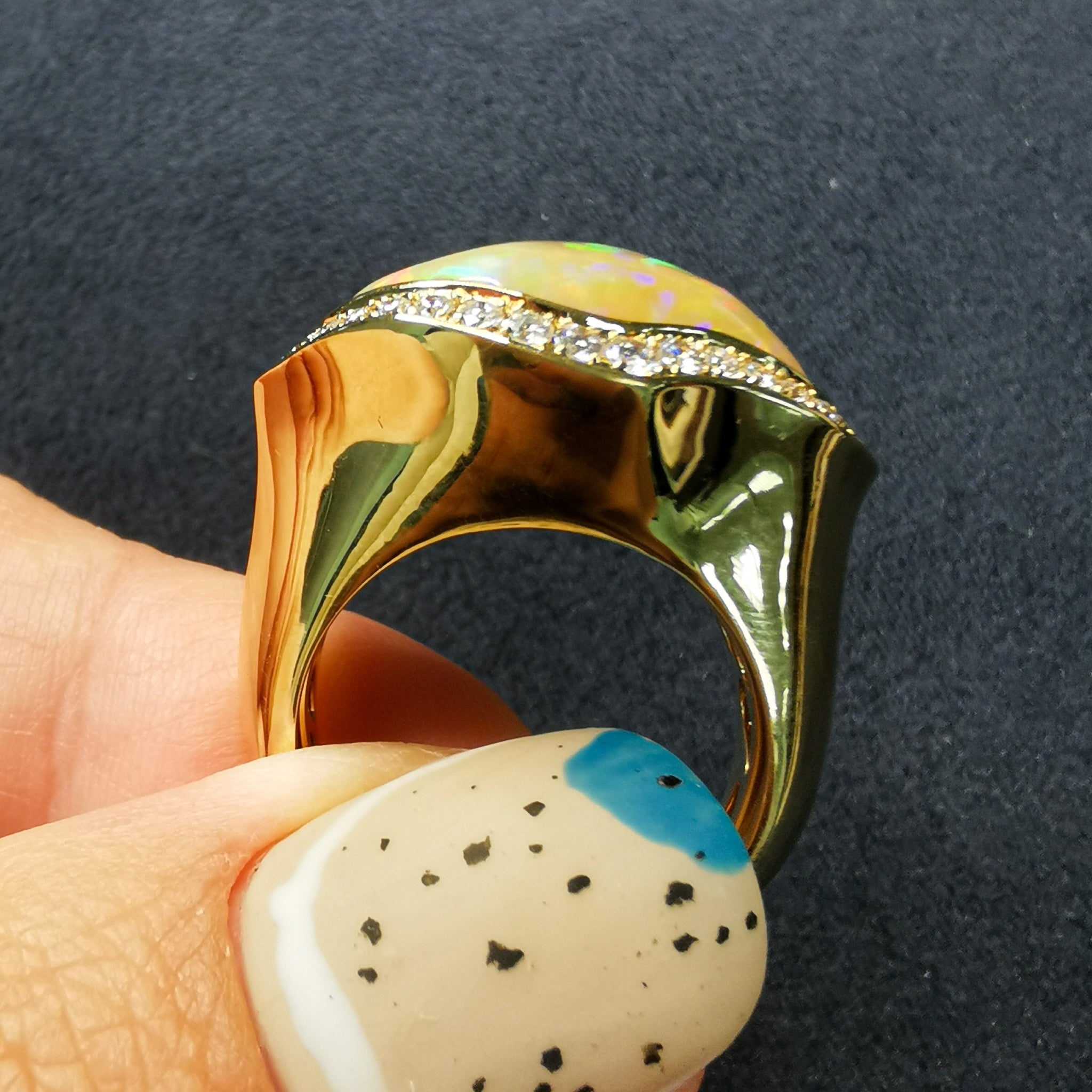Fire Opal, Diamonds Ring 18K Yellow Gold, R 0029-22
