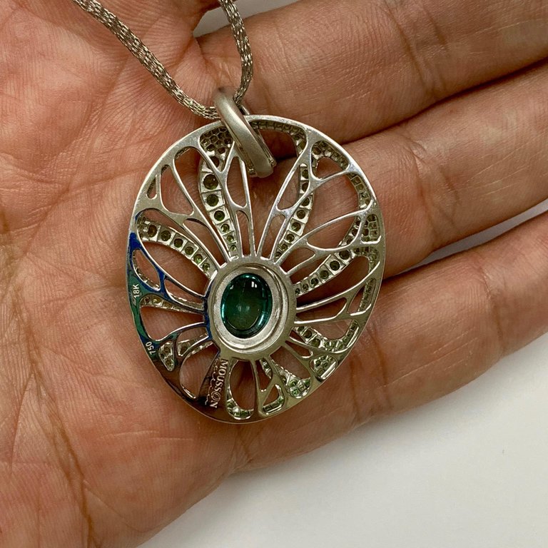 Tourmaline, Tsavorite, Champagne Diamonds 18K White Gold Pendant, P 0005-0