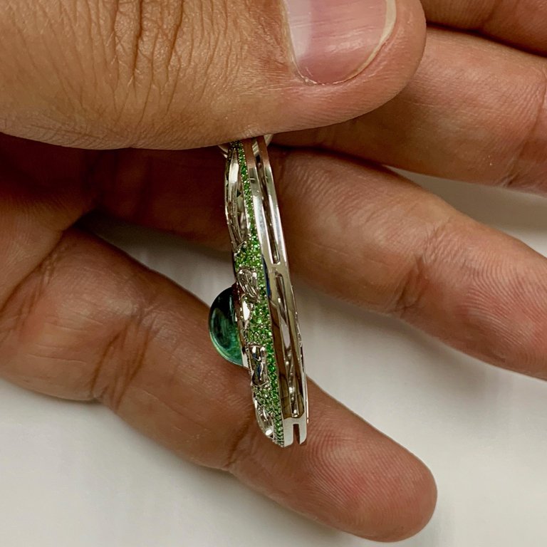 Tourmaline, Tsavorite, Champagne Diamonds 18K White Gold Pendant, P 0005-0