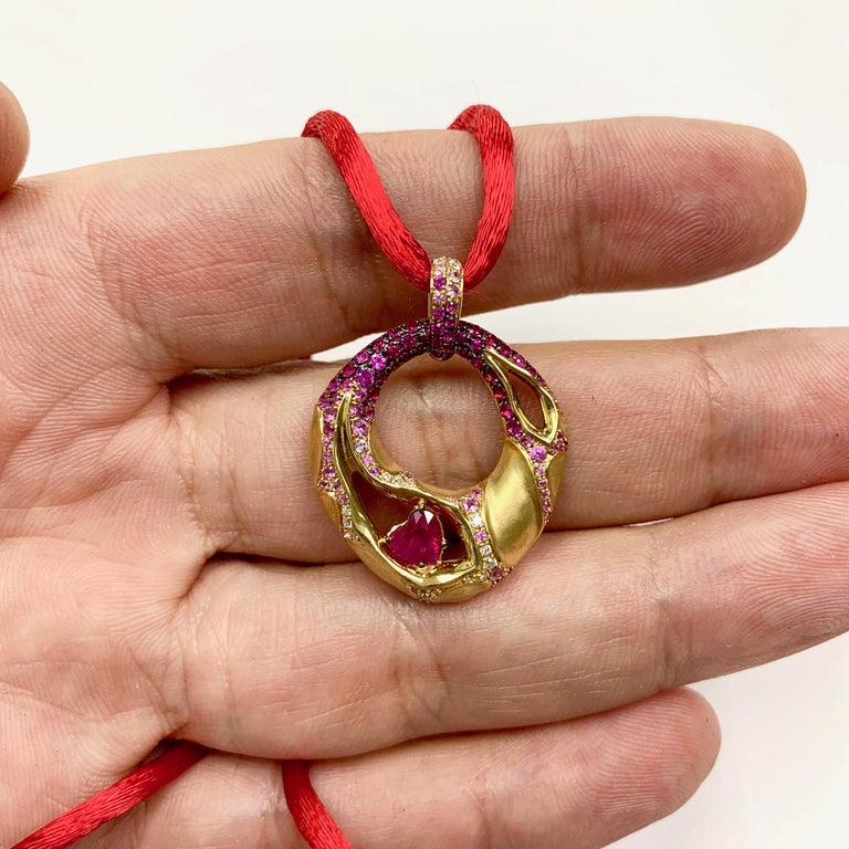Ruby, Diamonds 18K Yellow Gold, Pendant, P 0079-0
