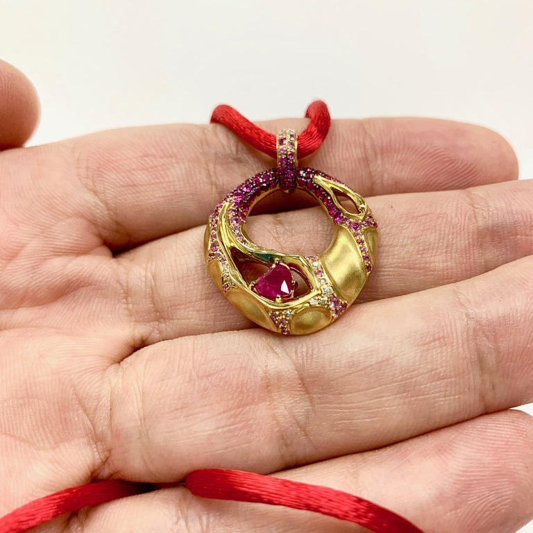 Ruby, Diamonds 18K Yellow Gold, Pendant, P 0079-0