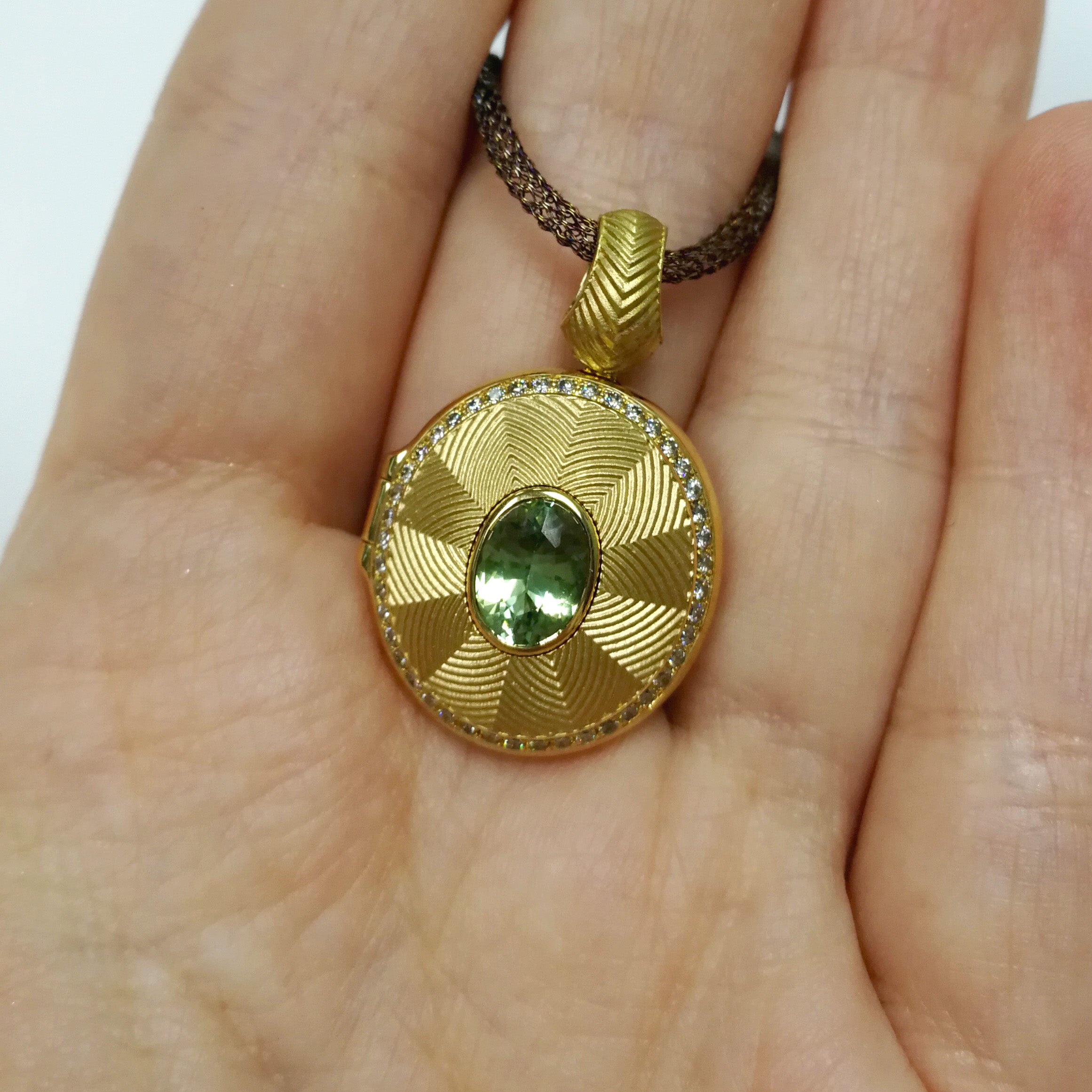 Tourmaline, Champagne Diamonds 18K Yellow Gold Pendant, P 0084-1