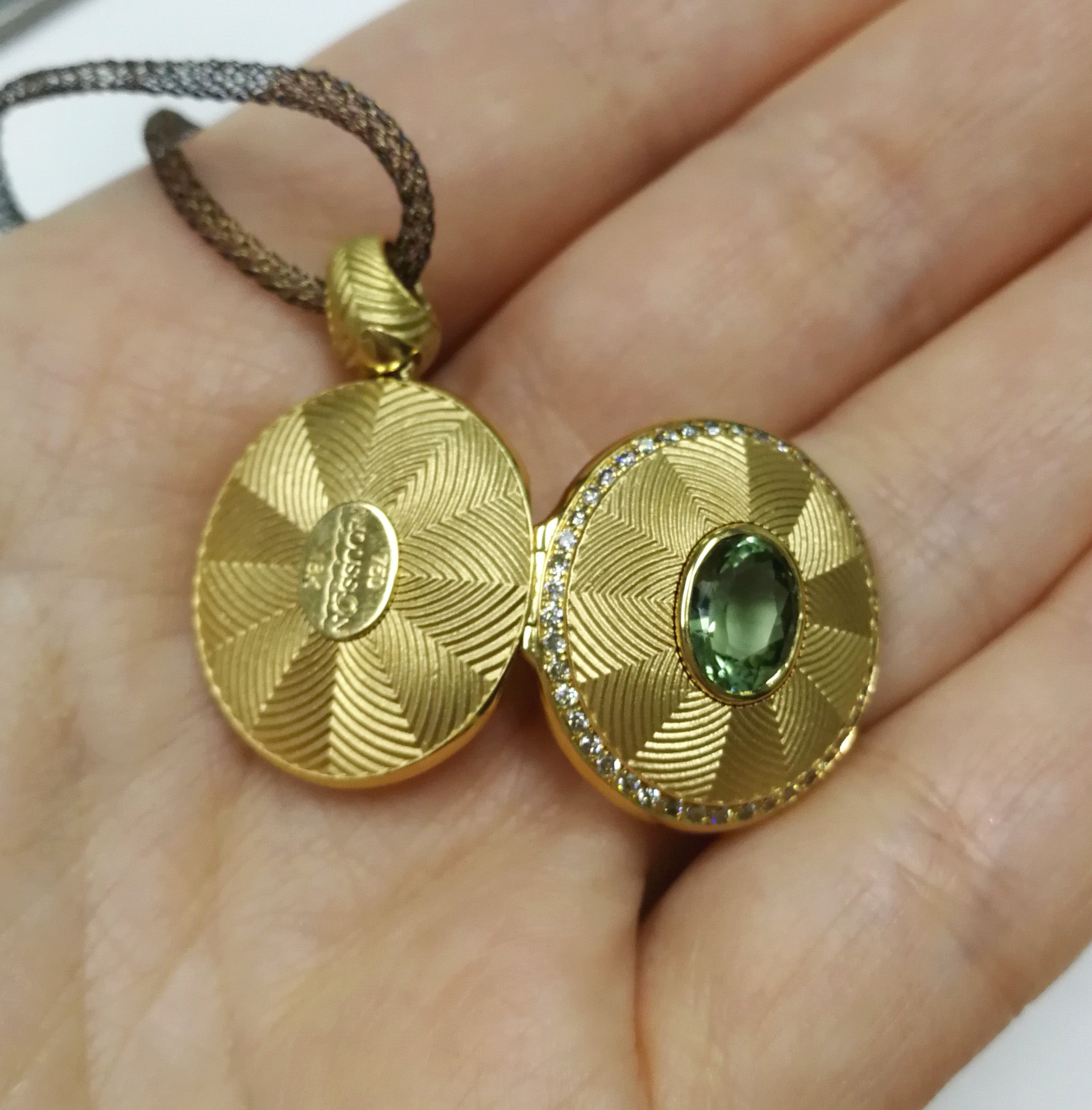 Tourmaline, Champagne Diamonds 18K Yellow Gold Pendant, P 0084-1