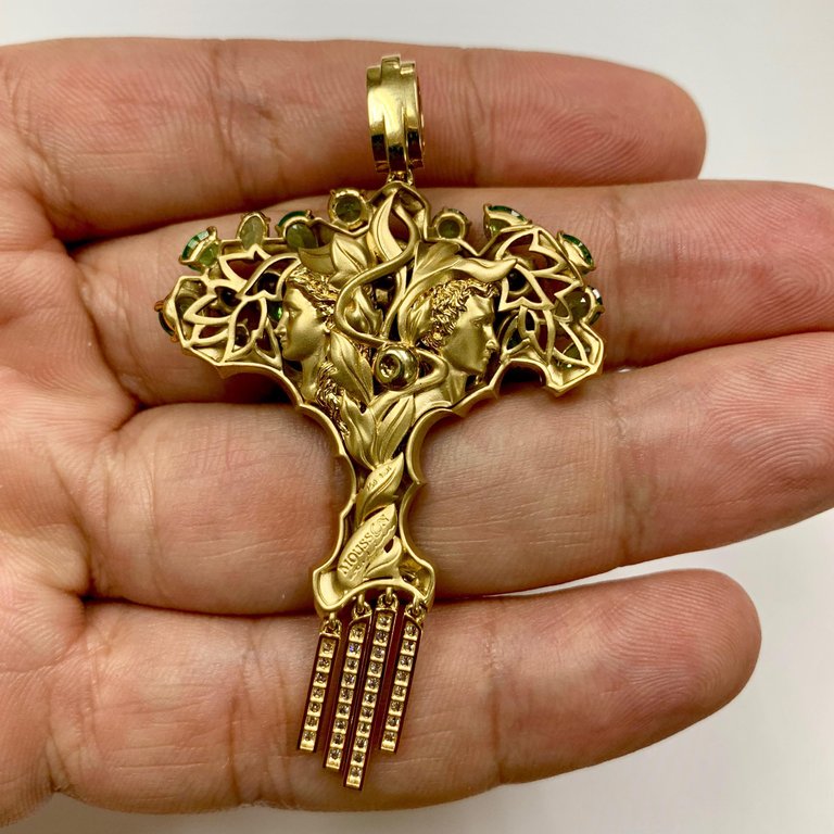 Tsavorite, Ruby, Diamonds 18K Yellow Gold Pendant, P 0145-0