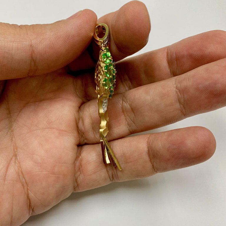 Tsavorite, Ruby, Diamonds 18K Yellow Gold Pendant, P 0145-0