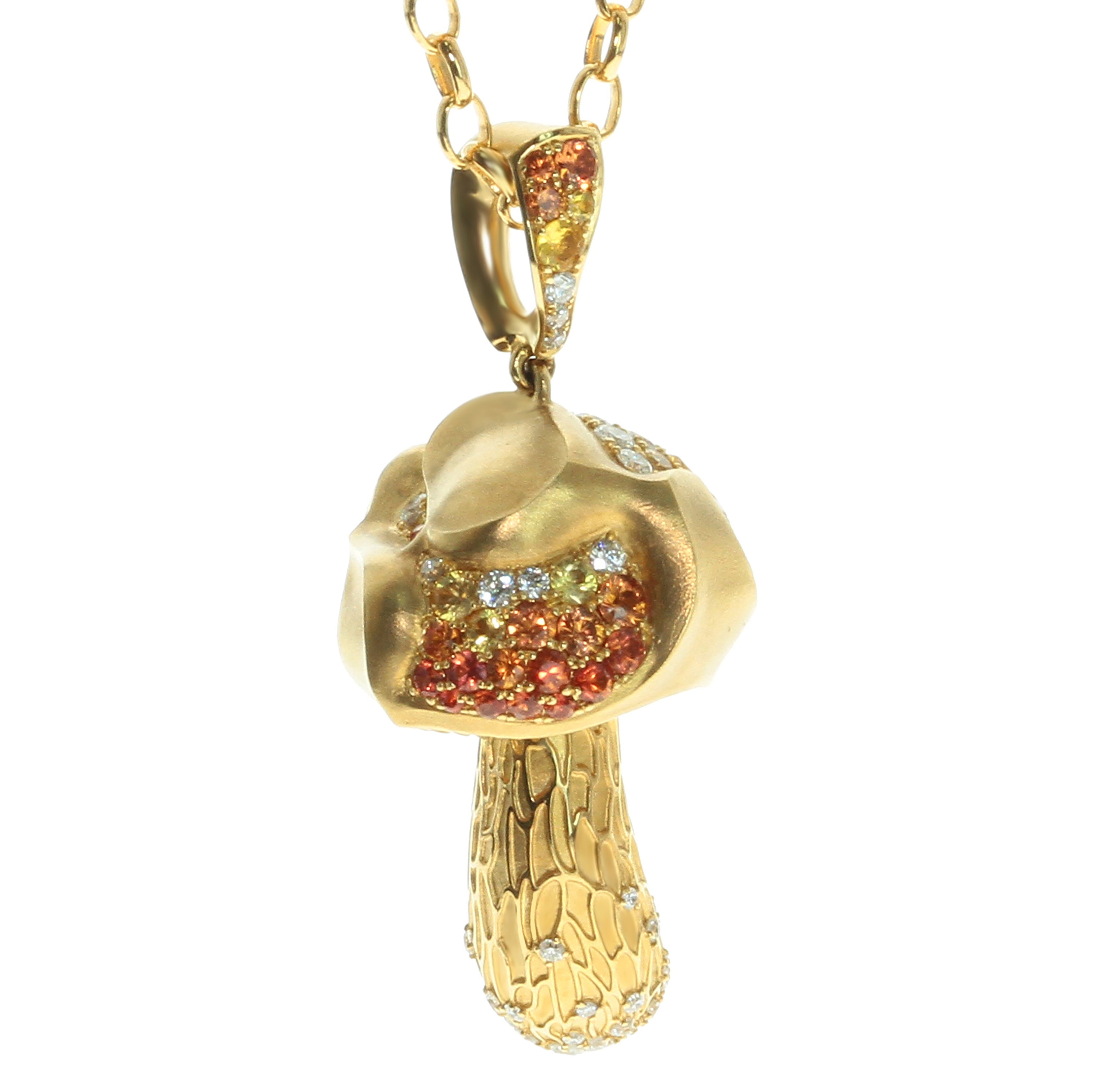 Orange Yellow Sapphires, Diamonds 18K Yellow Gold Pendant, P 0204-21