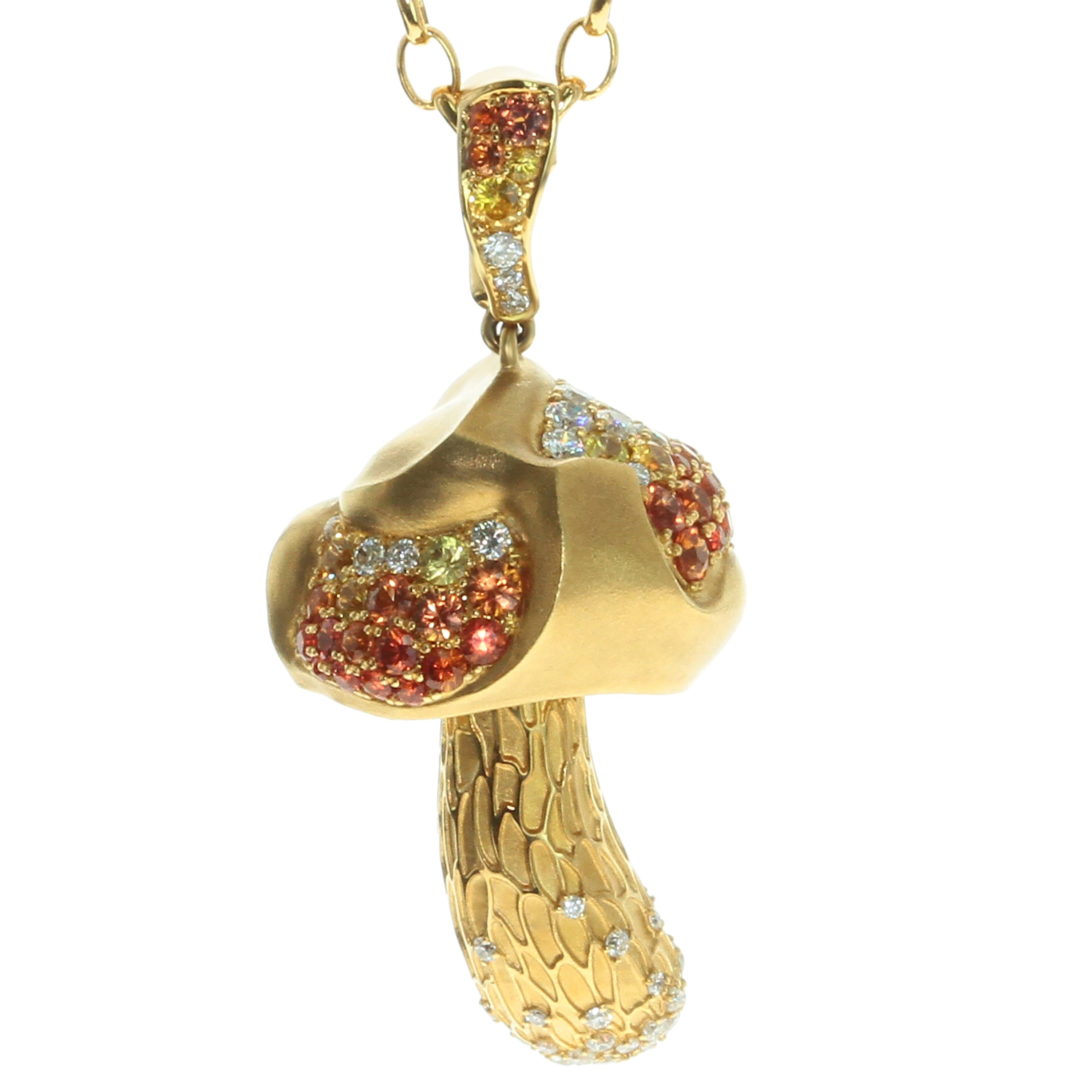 Orange Yellow Sapphires, Diamonds 18K Yellow Gold Pendant, P 0204-21