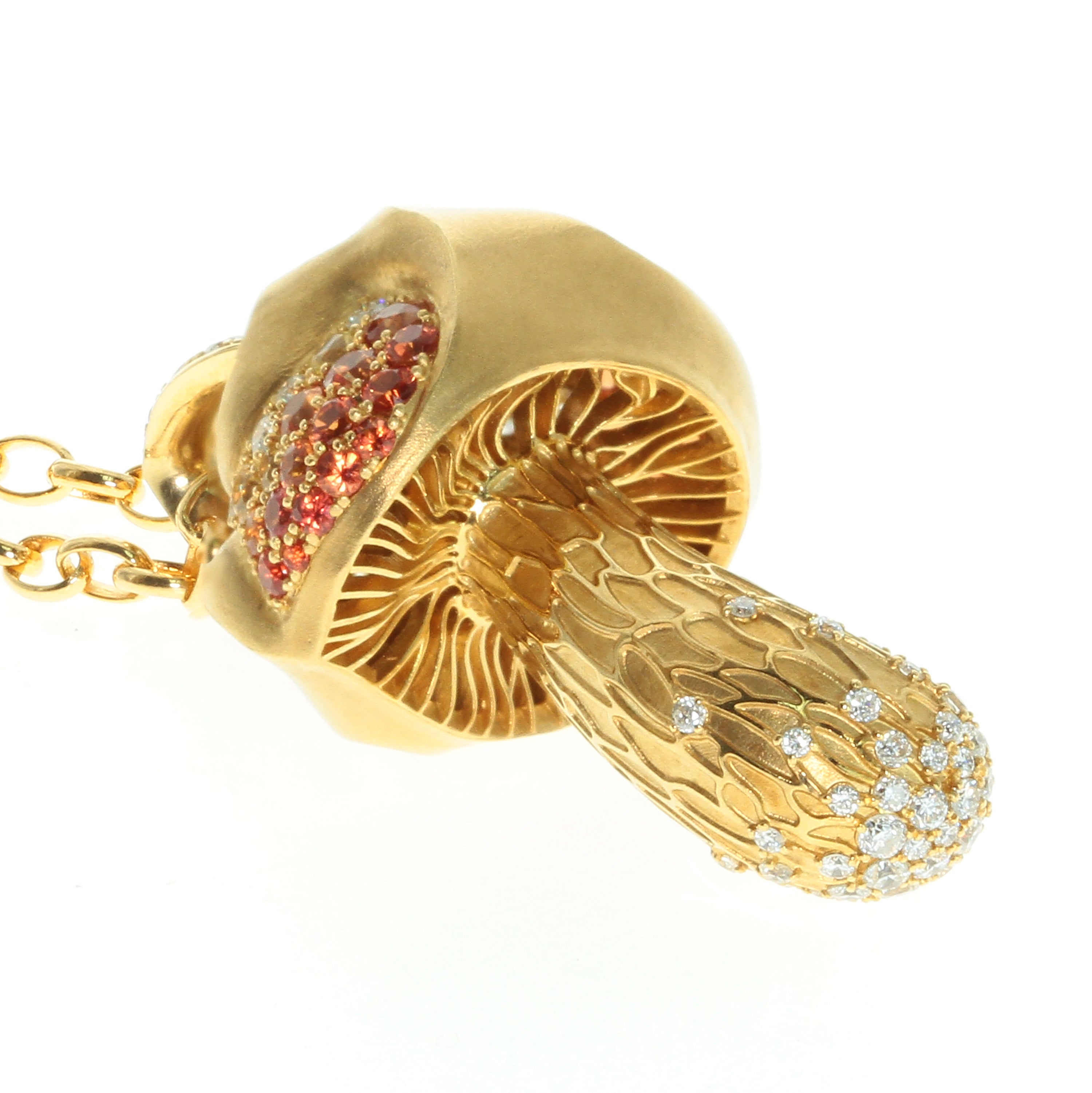 Orange Yellow Sapphires, Diamonds 18K Yellow Gold Pendant, P 0204-21