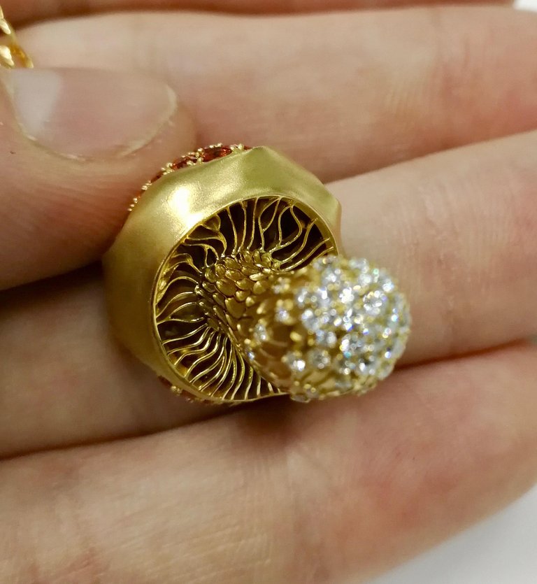Orange Yellow Sapphires, Diamonds 18K Yellow Gold Pendant, P 0204-21