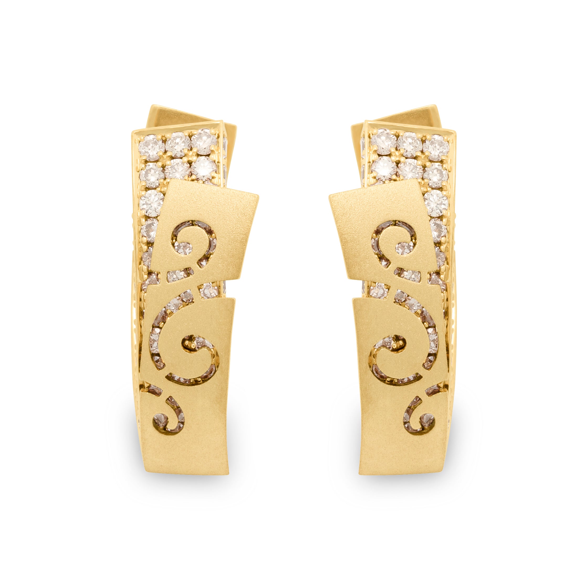 Champagne 18K Yellow Gold Diamonds Earrings, E 0003-1