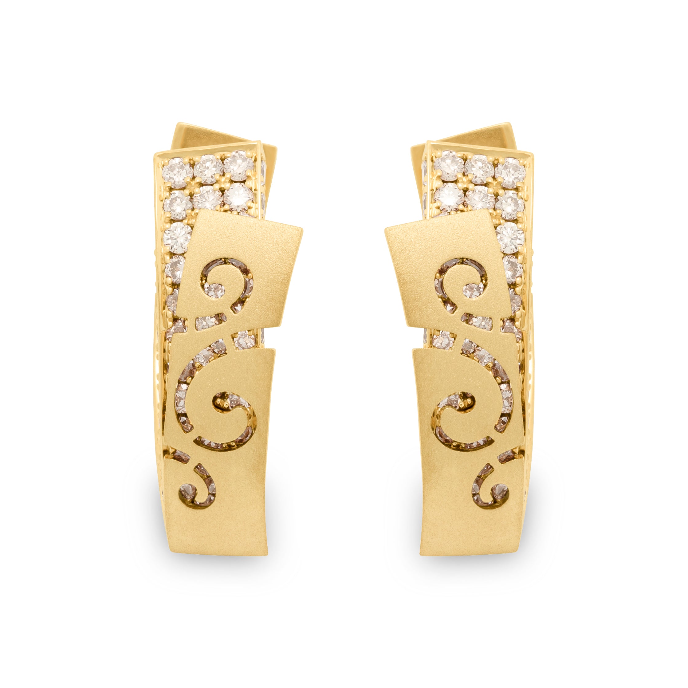 E 0003-1, 18K Yellow Gold, Champagne Diamonds Earrings