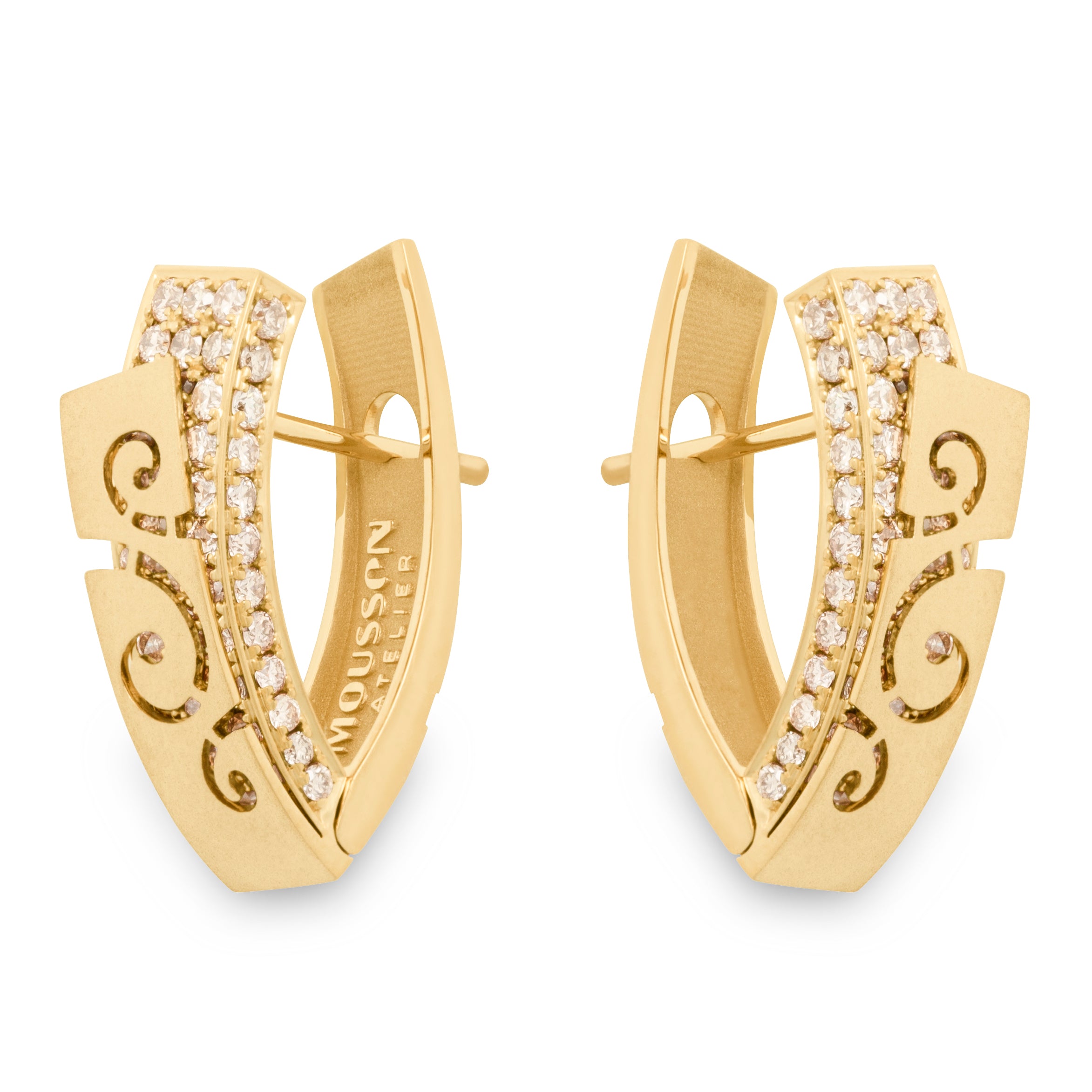 Champagne 18K Yellow Gold Diamonds Earrings, E 0003-1