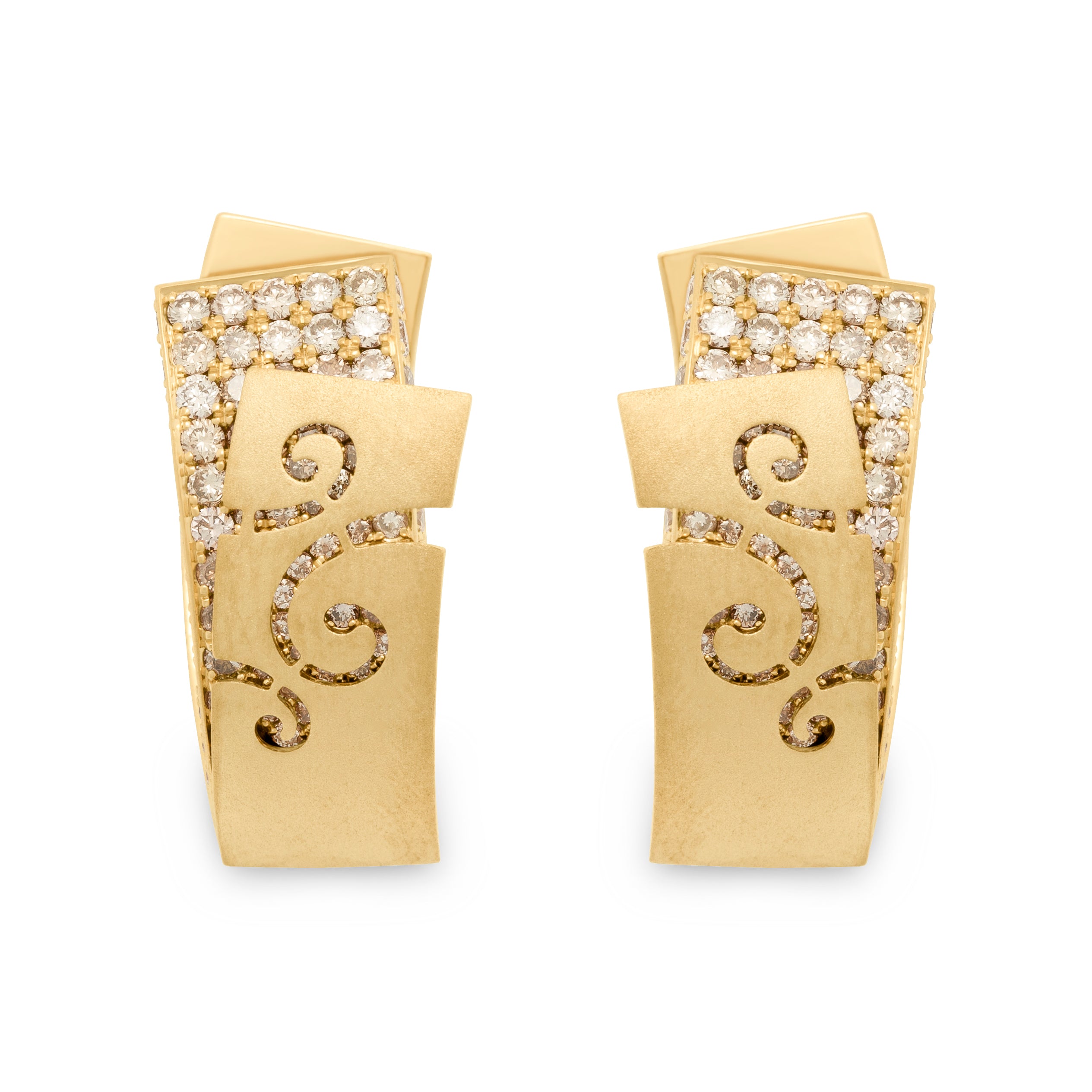 E 0003-3, 18K Yellow Gold, Champagne Diamonds Earrings