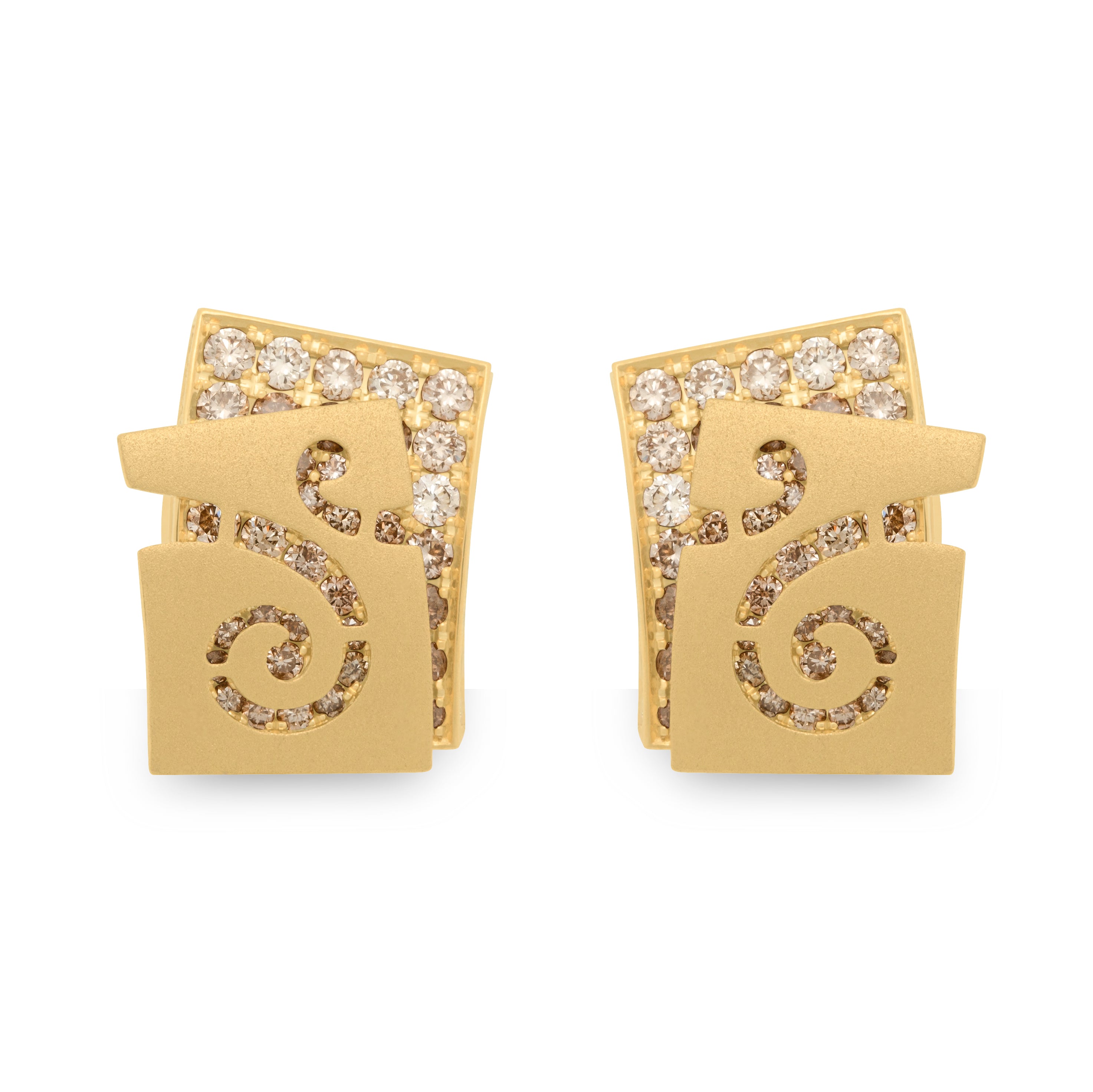 E 0003-4, 18K Yellow Gold, Champagne Diamonds Earrings