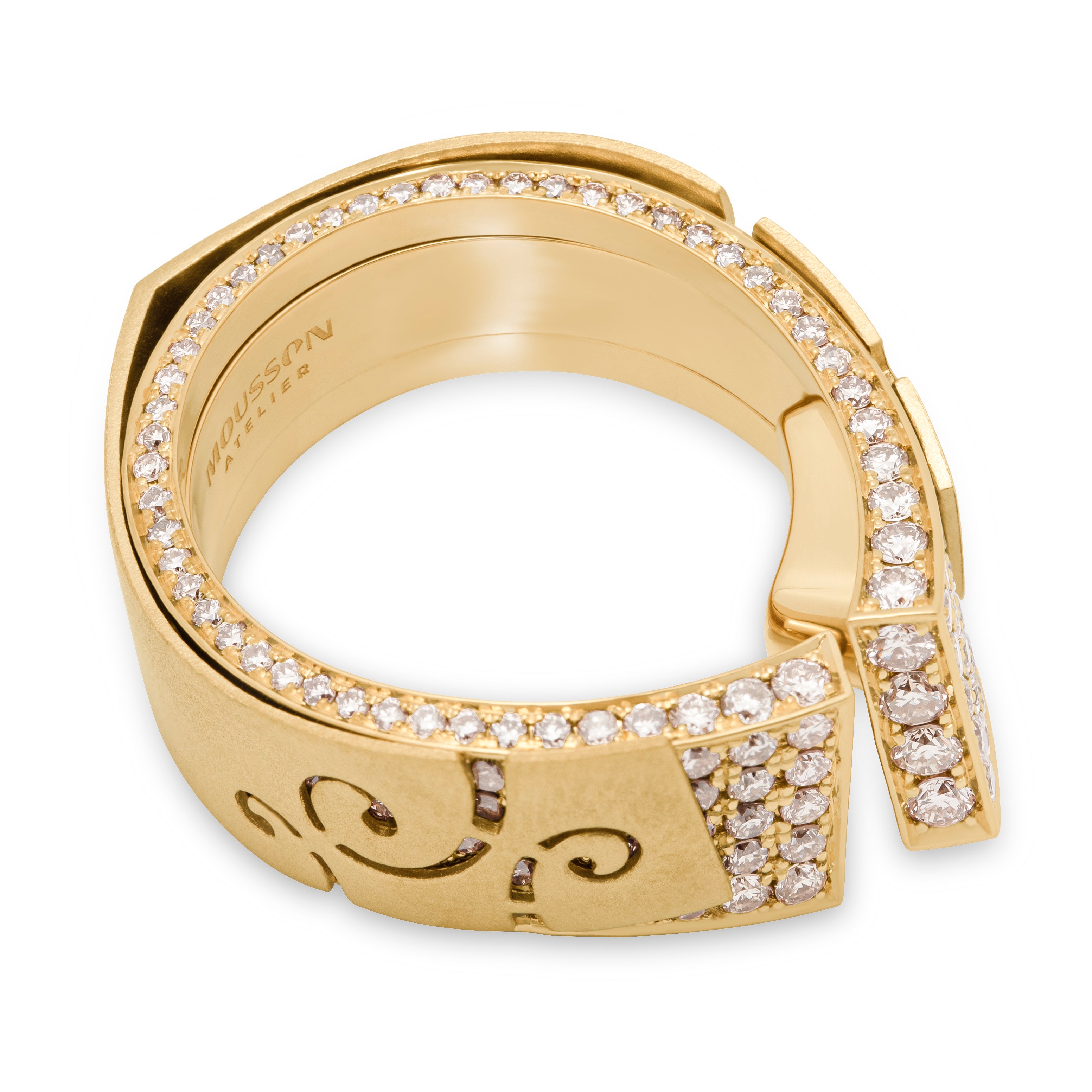 R 0003-1, 18K Yellow Gold, Champagne Diamonds Ring