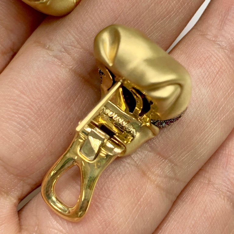 Ruby, Champagne and Black Diamonds 18K Yellow Gold Earrings, E 0132-0
