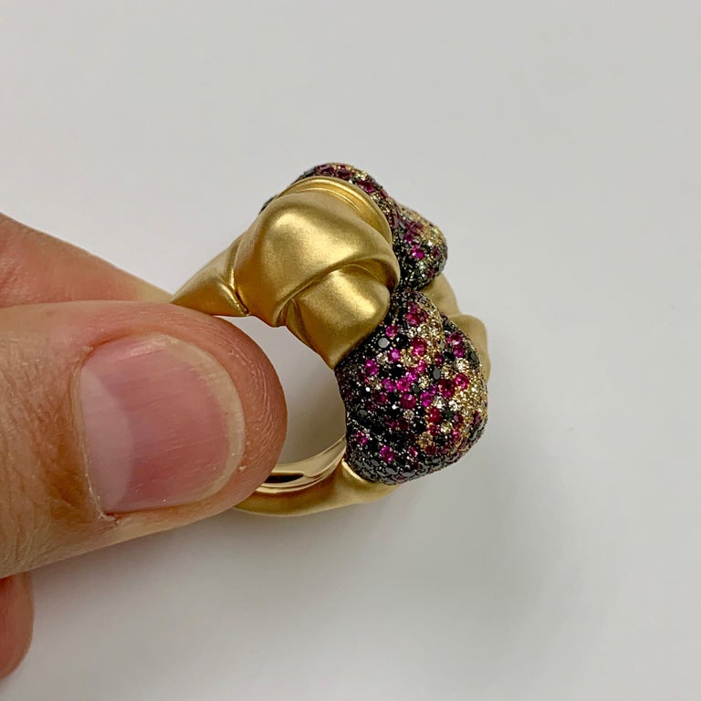 Ruby, Champagne and Black Diamonds 18K Yellow Gold Ring, R 0132-1