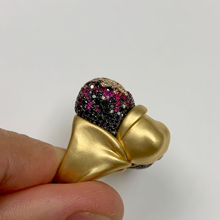 Ruby, Champagne and Black Diamonds 18K Yellow Gold Ring, R 0132-1