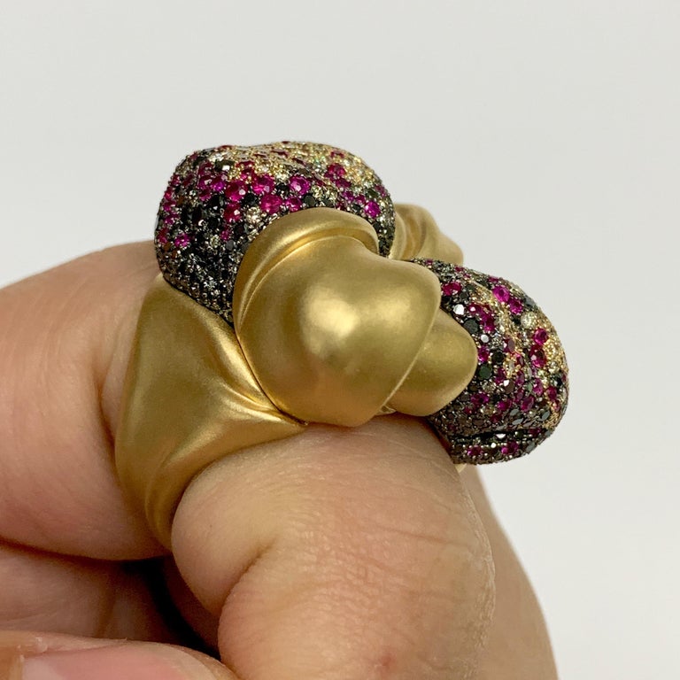 Ruby, Champagne and Black Diamonds 18K Yellow Gold Ring, R 0132-1