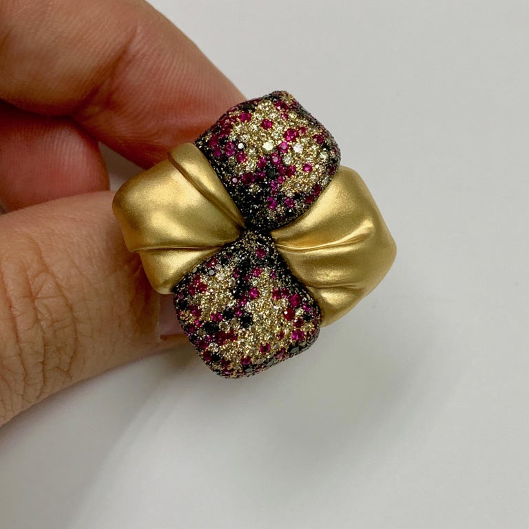 Ruby, Champagne and Black Diamonds 18K Yellow Gold Ring, R 0132-1