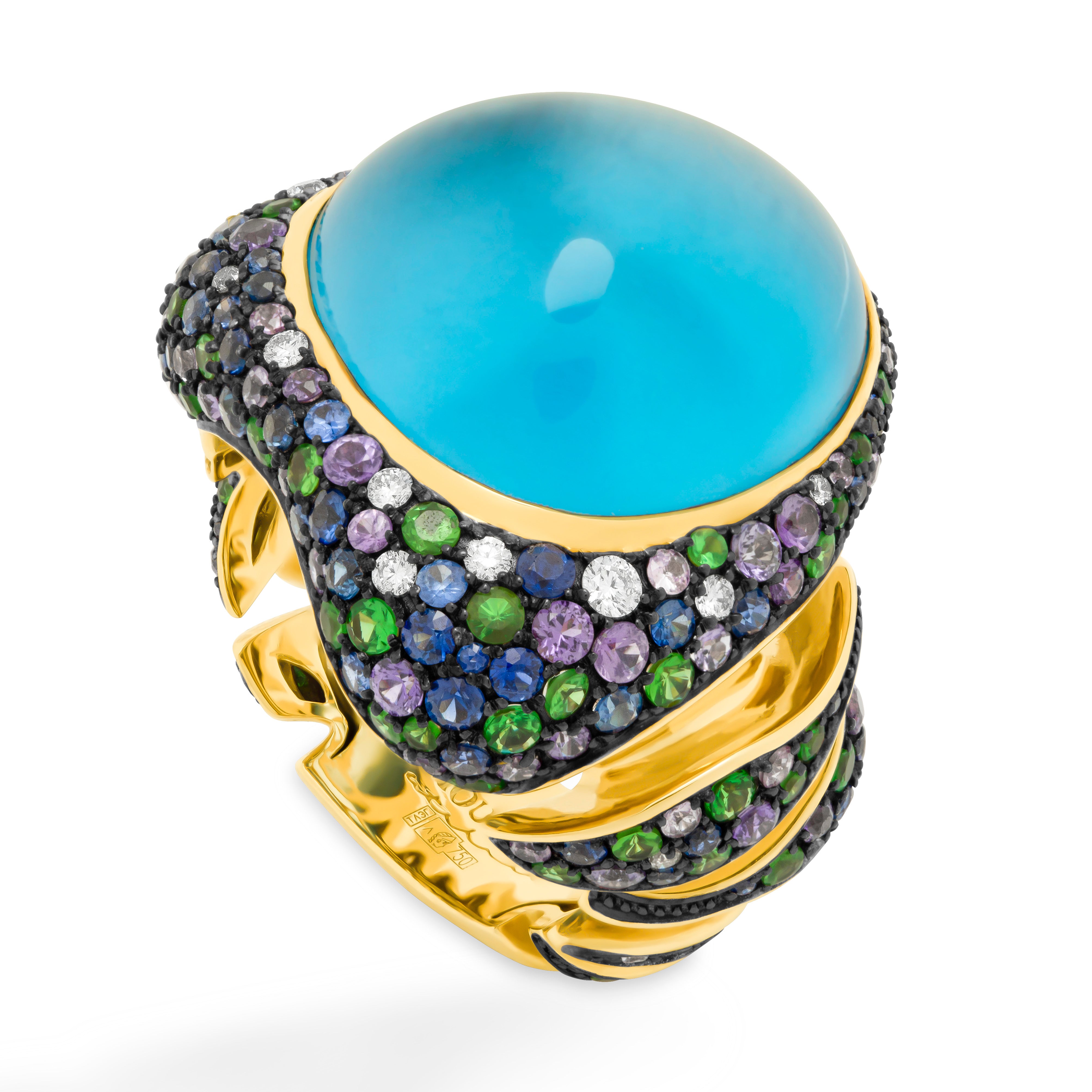 Topaz, Sapphires, Diamonds 18K Yellow Gold Ring, R 0007-1