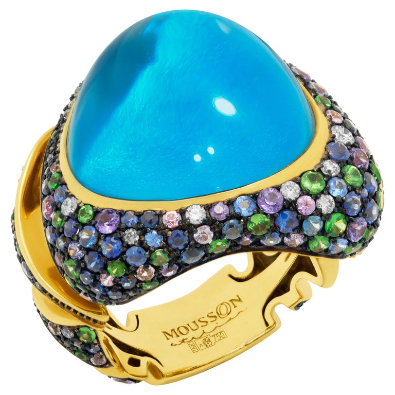 Topaz, Sapphires, Diamonds 18K Yellow Gold Ring, R 0007-1