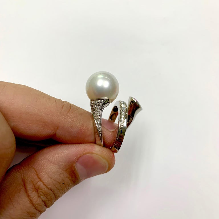 South Sea Pearl, Pink Sapphire, Diamonds 18K White Gold Ring, R 0008-0