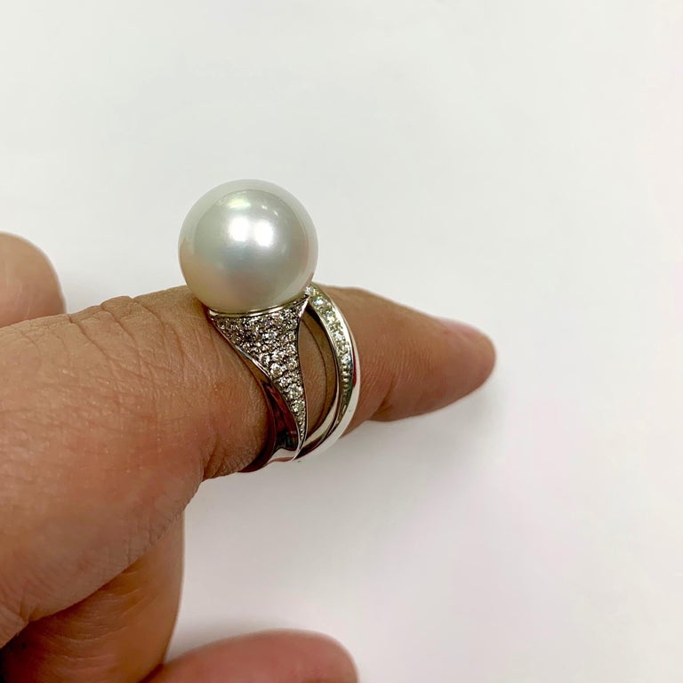 South Sea Pearl, Pink Sapphire, Diamonds 18K White Gold Ring, R 0008-0