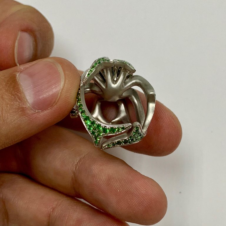 Tourmaline, Tsavorite, Champagne Diamonds Ring 18K White Gold, R 0012-0
