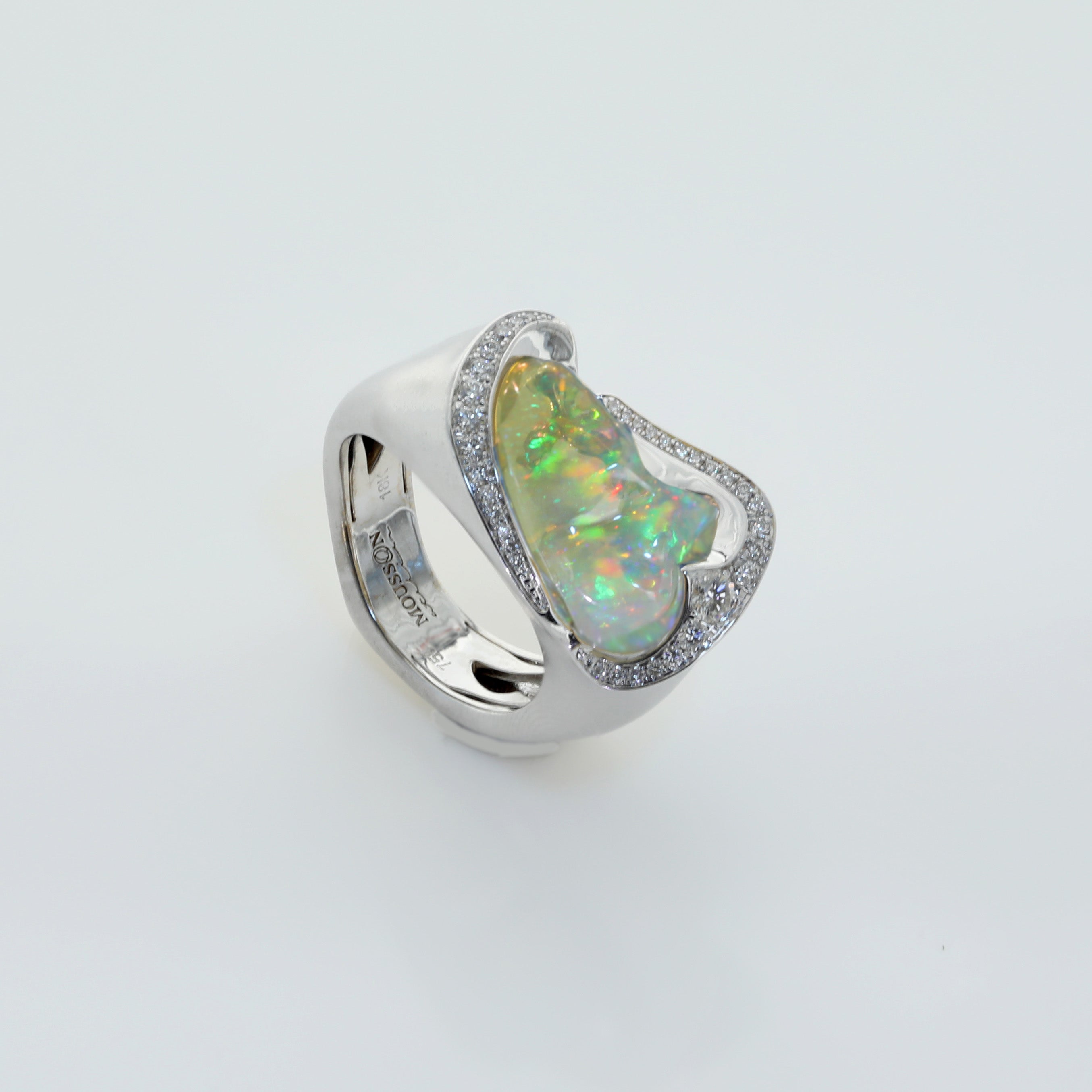 Mexican Fire Opal, Diamonds 18K White Gold Ring, R 0028-0/4