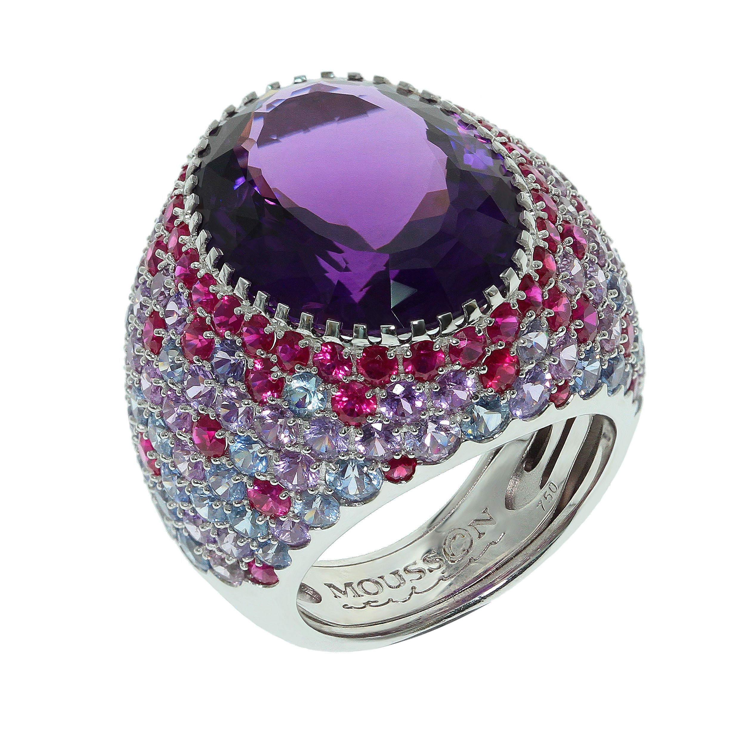 Amethyst, Sapphires, Ruby 18K White Gold Ring, R 0040-2,