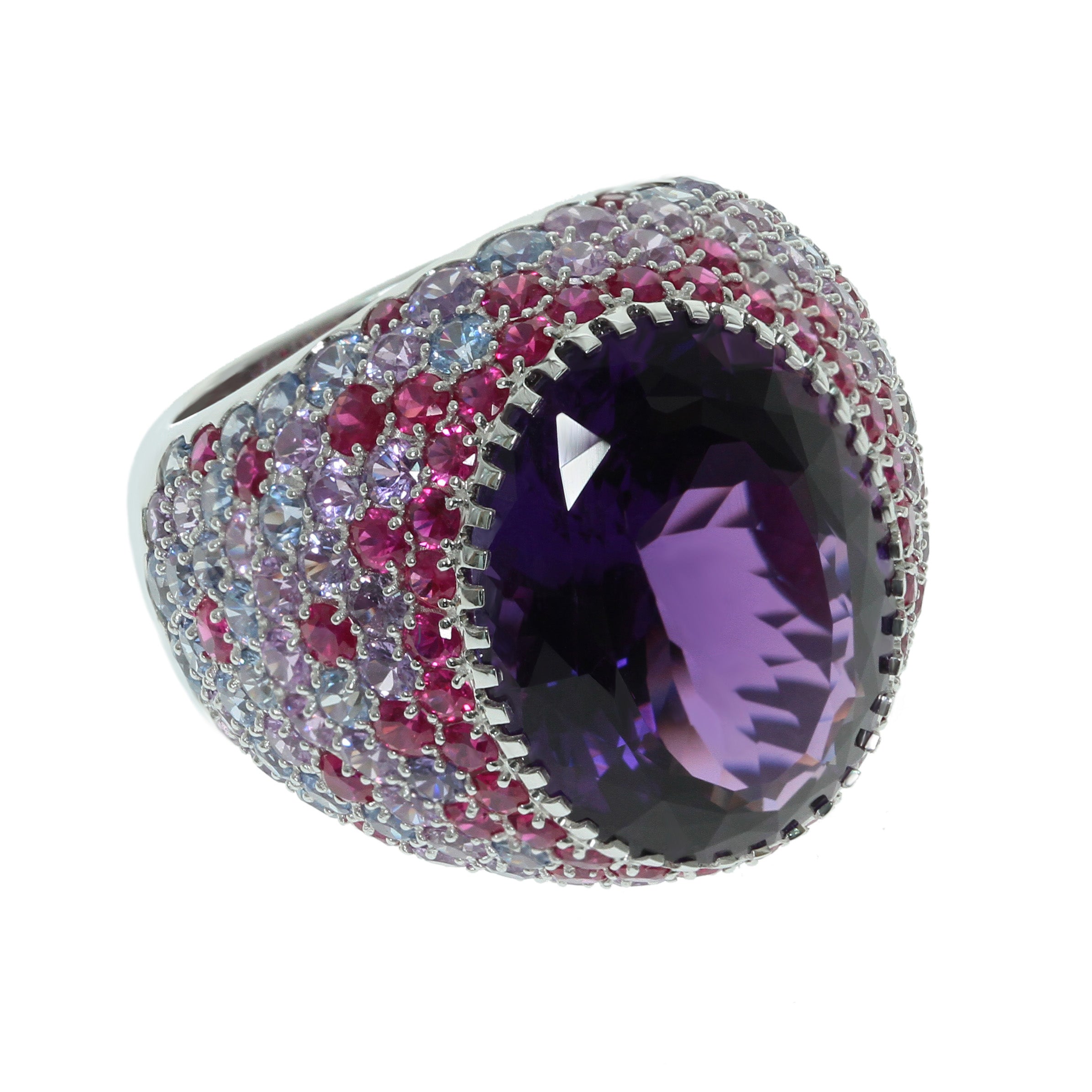 Amethyst, Sapphires, Ruby 18K White Gold Ring, R 0040-2,
