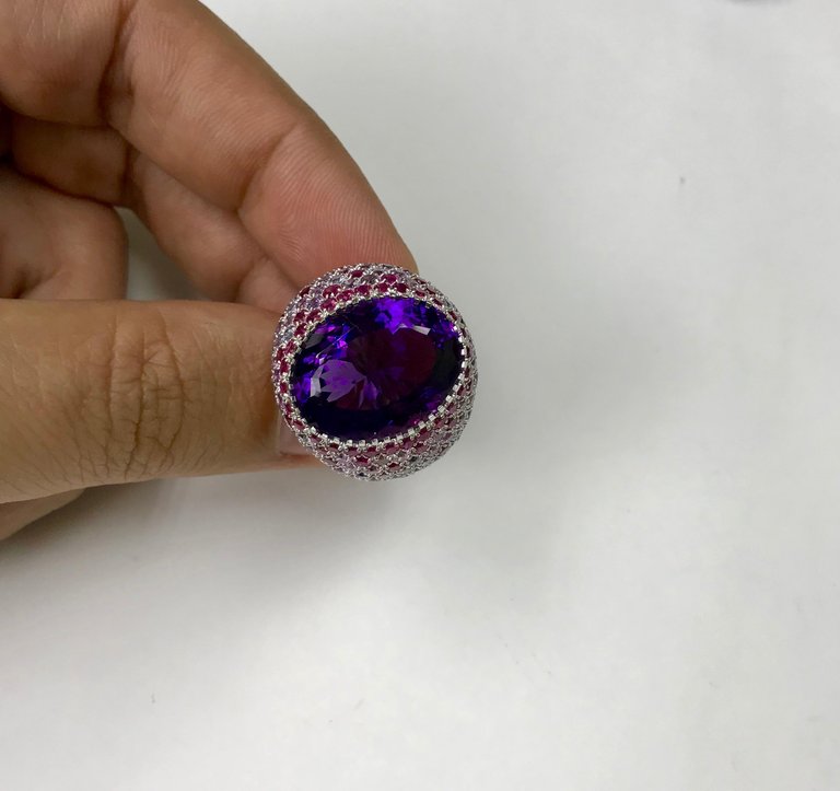 Amethyst, Sapphires, Ruby 18K White Gold Ring, R 0040-2,