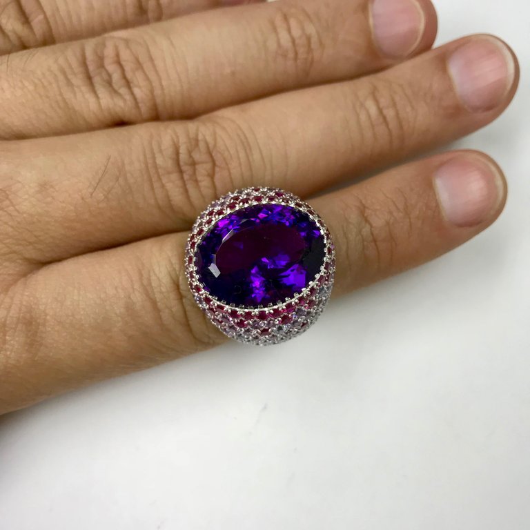 Amethyst, Sapphires, Ruby 18K White Gold Ring, R 0040-2,