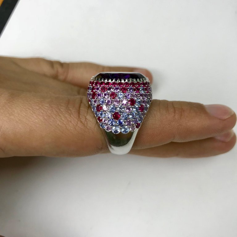 Amethyst, Sapphires, Ruby 18K White Gold Ring, R 0040-2,