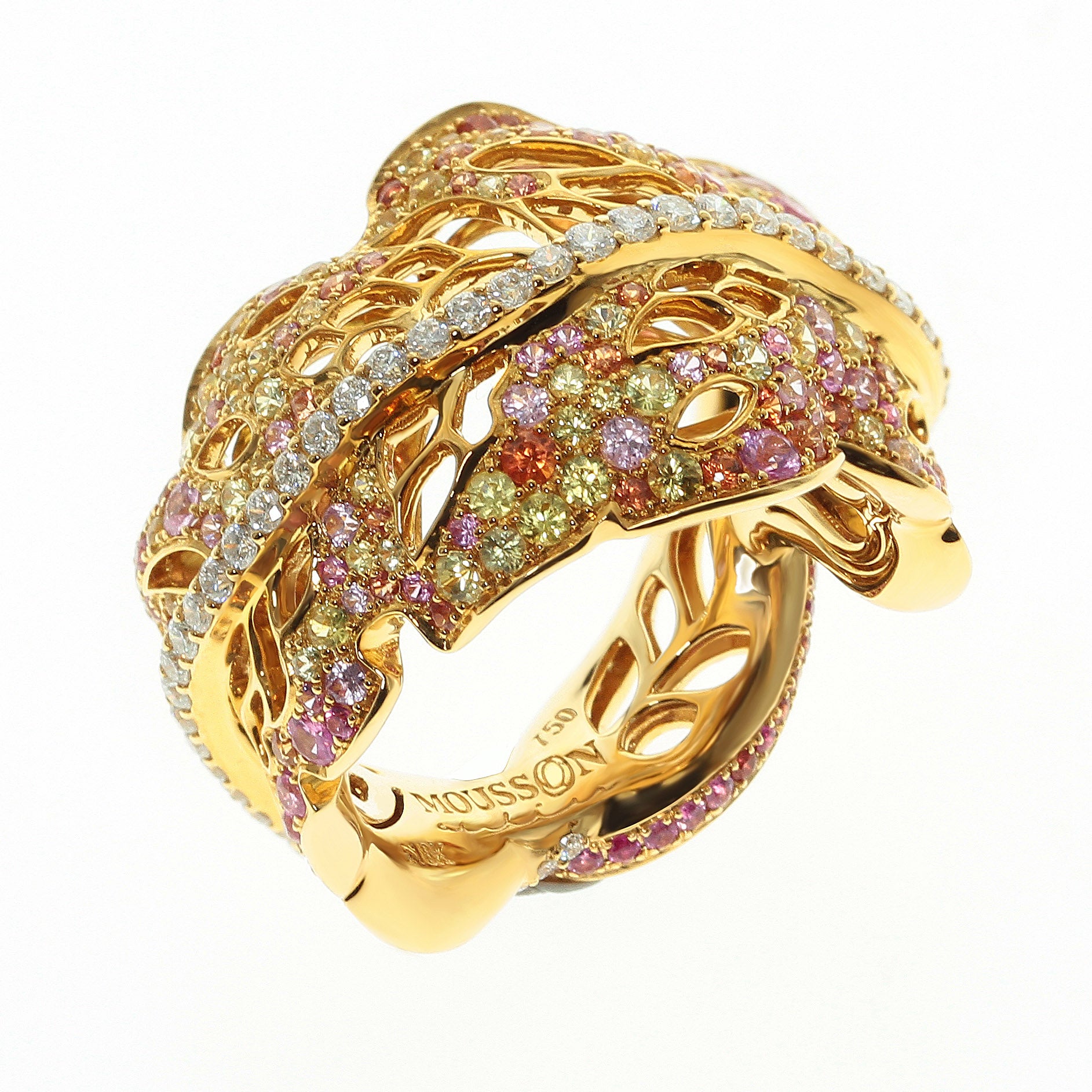 R 0042-0, 18K Yellow Gold, Sapphires, Diamonds Ring