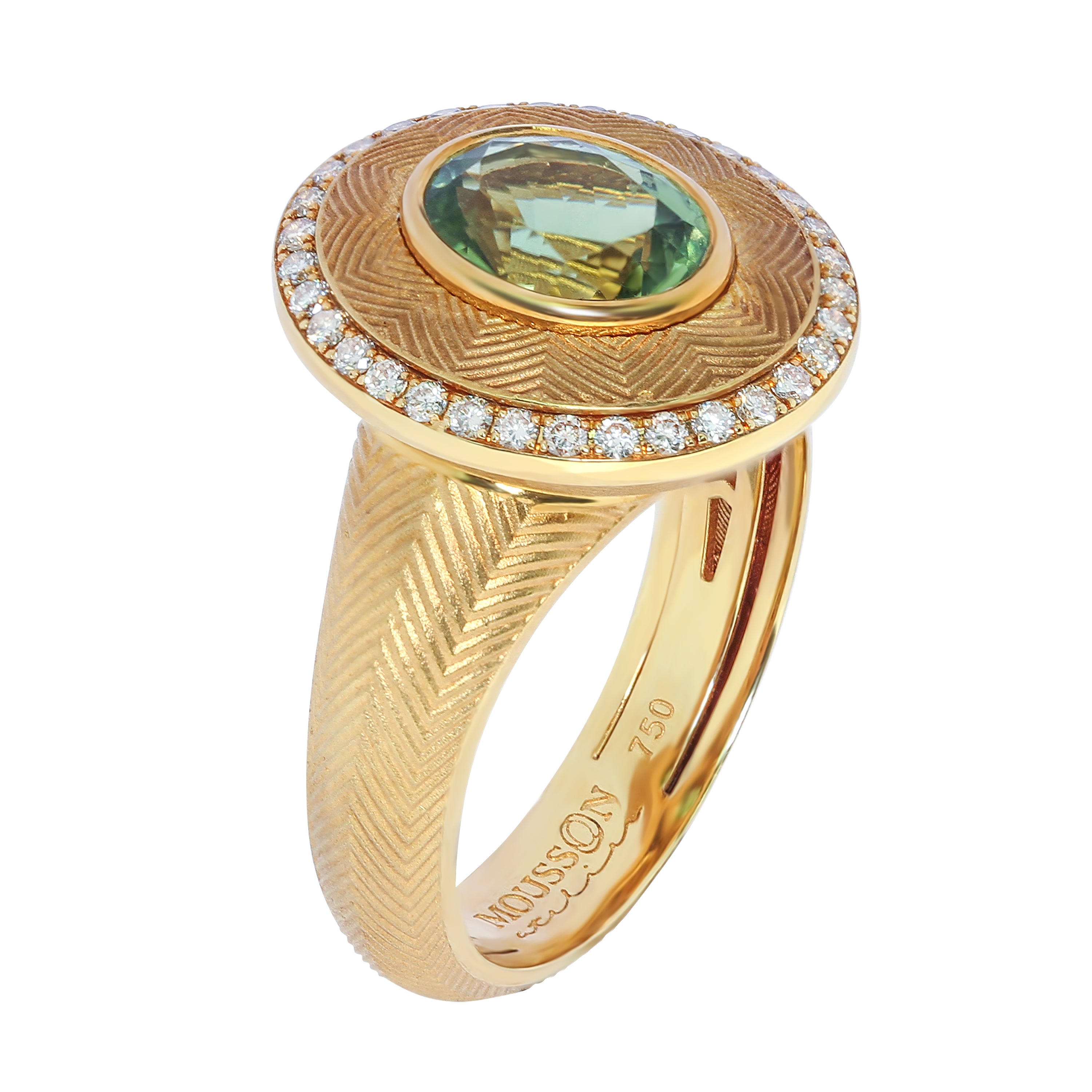 R 0084-0 18K Yellow Gold, Tourmaline, Champagne Diamonds Ring