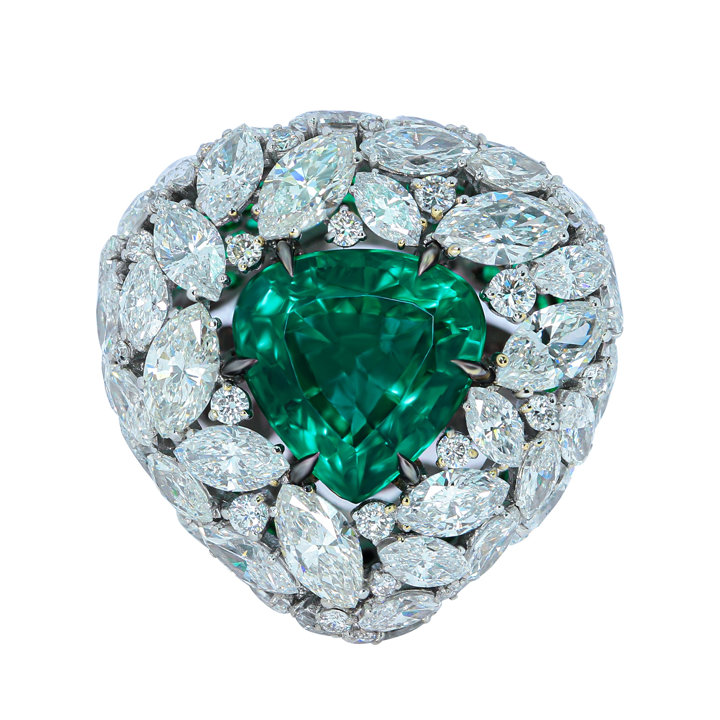 Emerald, Diamonds 18K White Gold Ring, R 0114-0