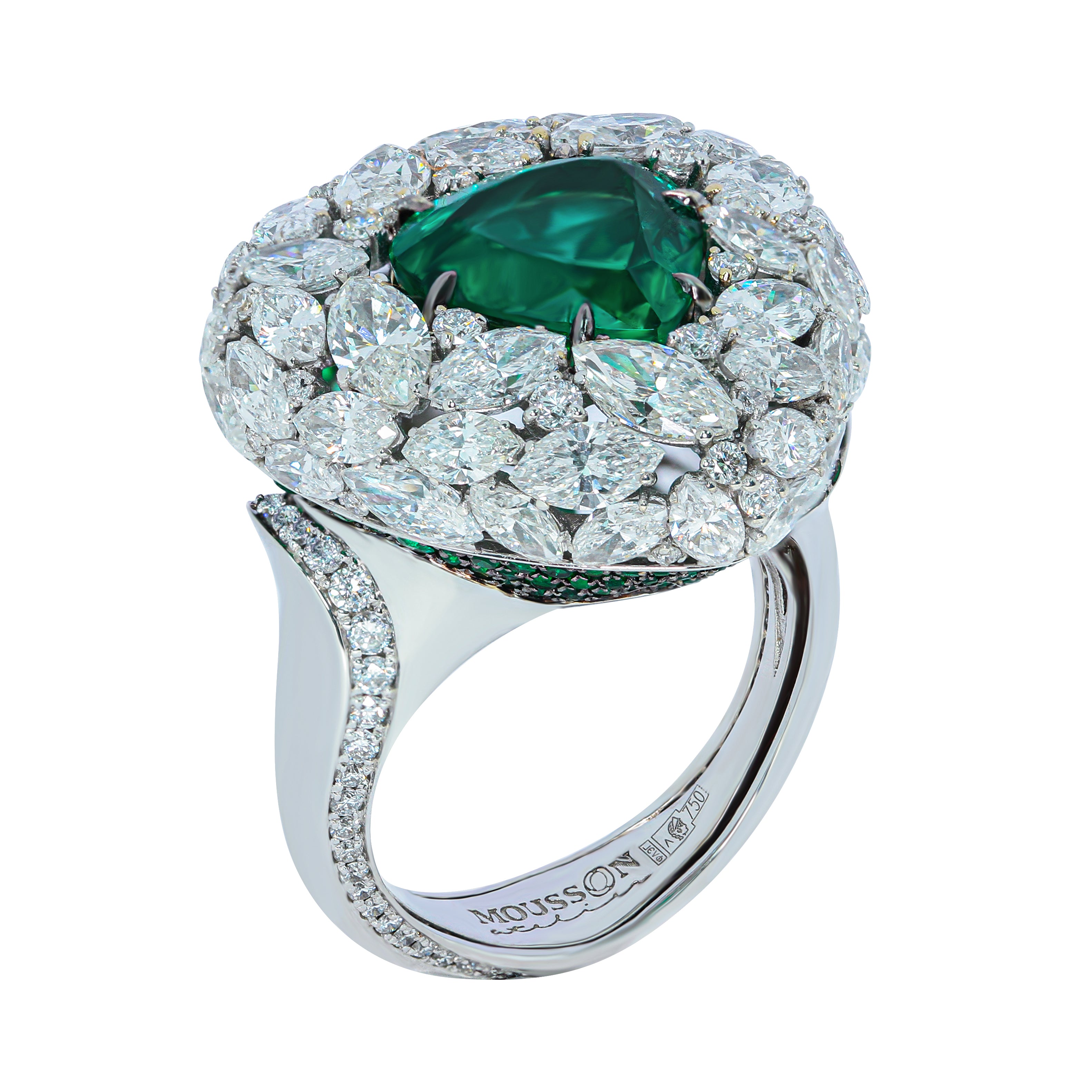 Emerald, Diamonds 18K White Gold Ring, R 0114-0