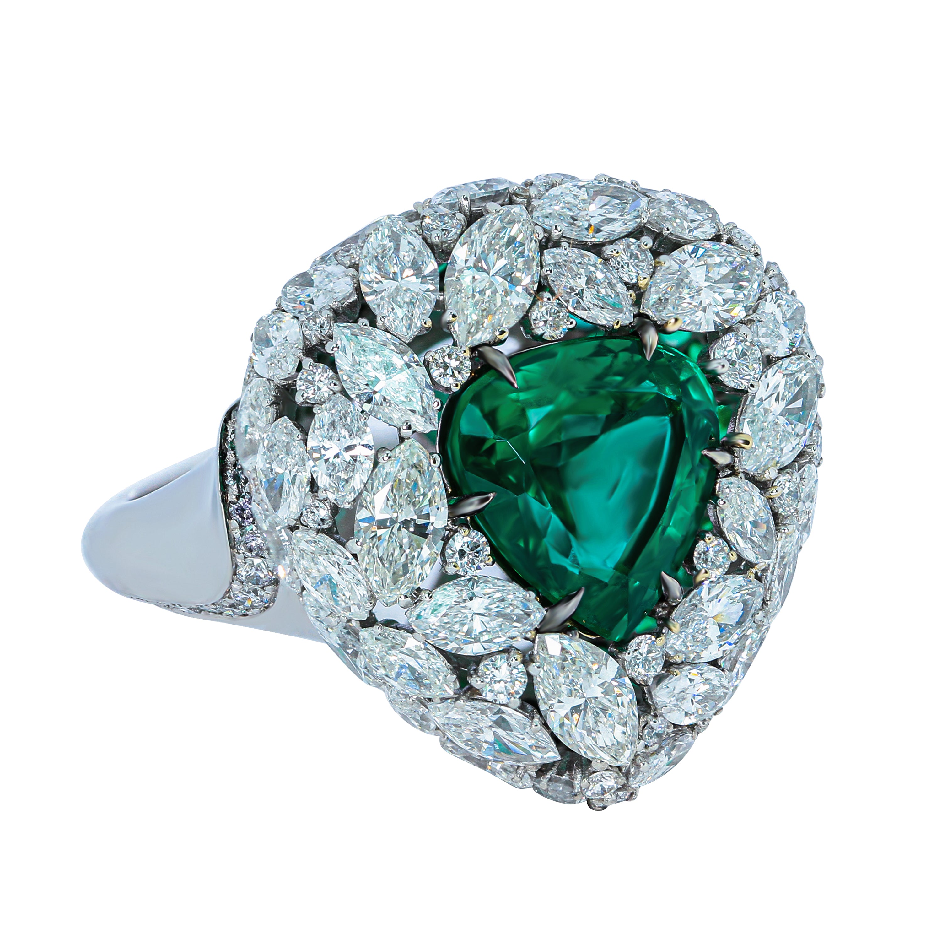 Emerald, Diamonds 18K White Gold Ring, R 0114-0