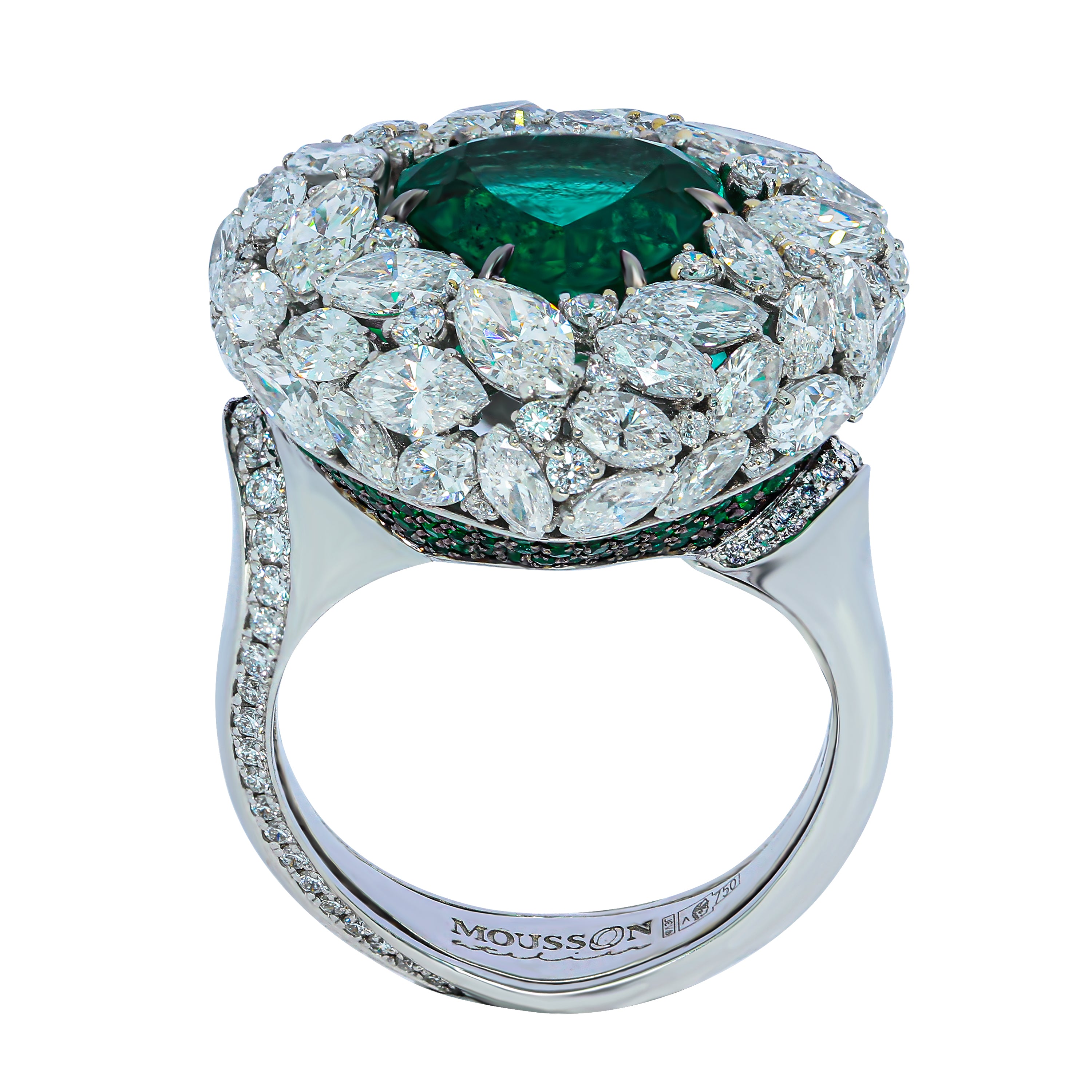 Emerald, Diamonds 18K White Gold Ring, R 0114-0