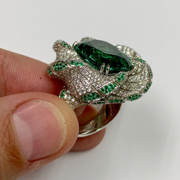 Tourmaline, Emeralds, Diamonds 18K White Gold Ring, R 0121-1