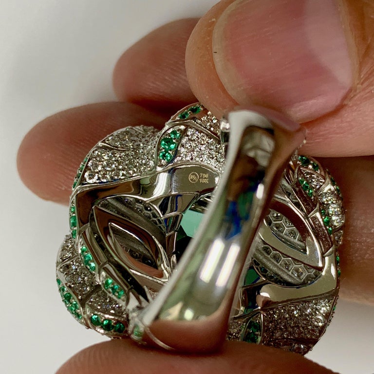 Tourmaline, Emeralds, Diamonds 18K White Gold Ring, R 0121-1